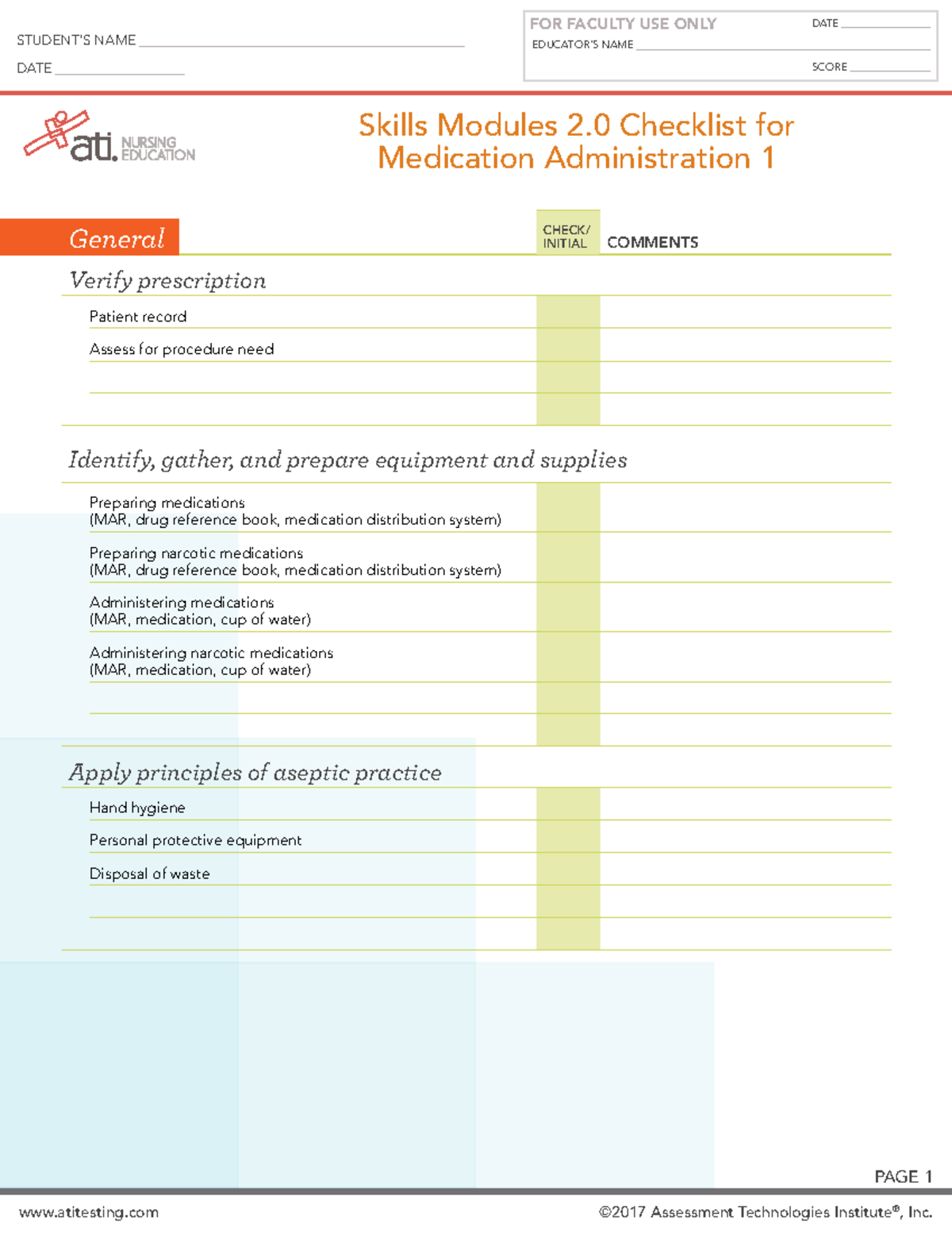Skills Checklist med admin 1 - EDUCATOR IMPLEMENTATION GUIDE PAGE 1 ...
