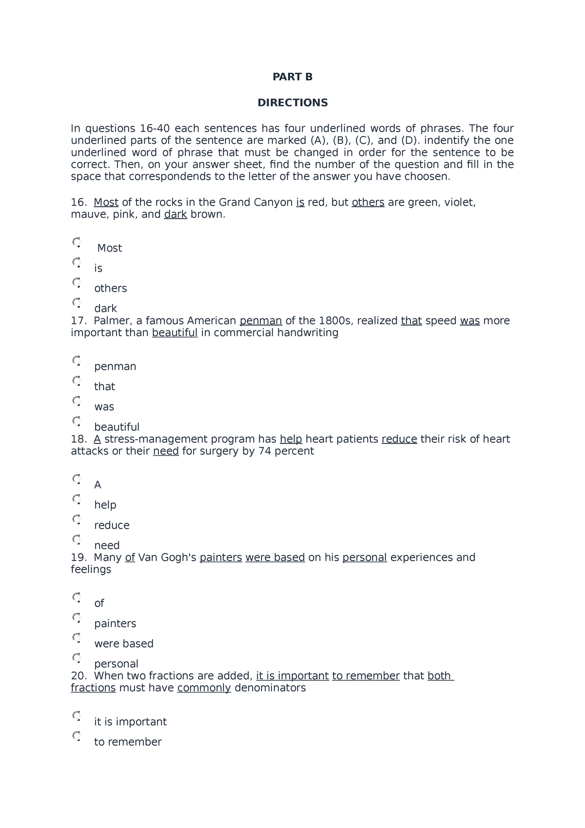 Latihan Bahasa Inggris - PART B DIRECTIONS In Questions 16-40 Each ...