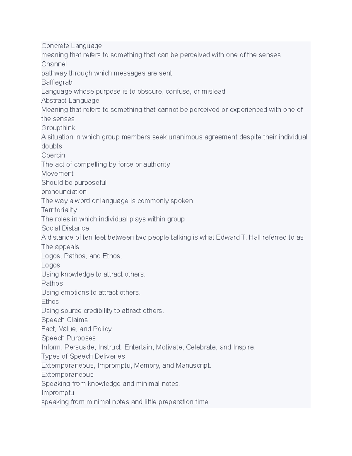 Communications 2 practice material Concrete Language meaning that