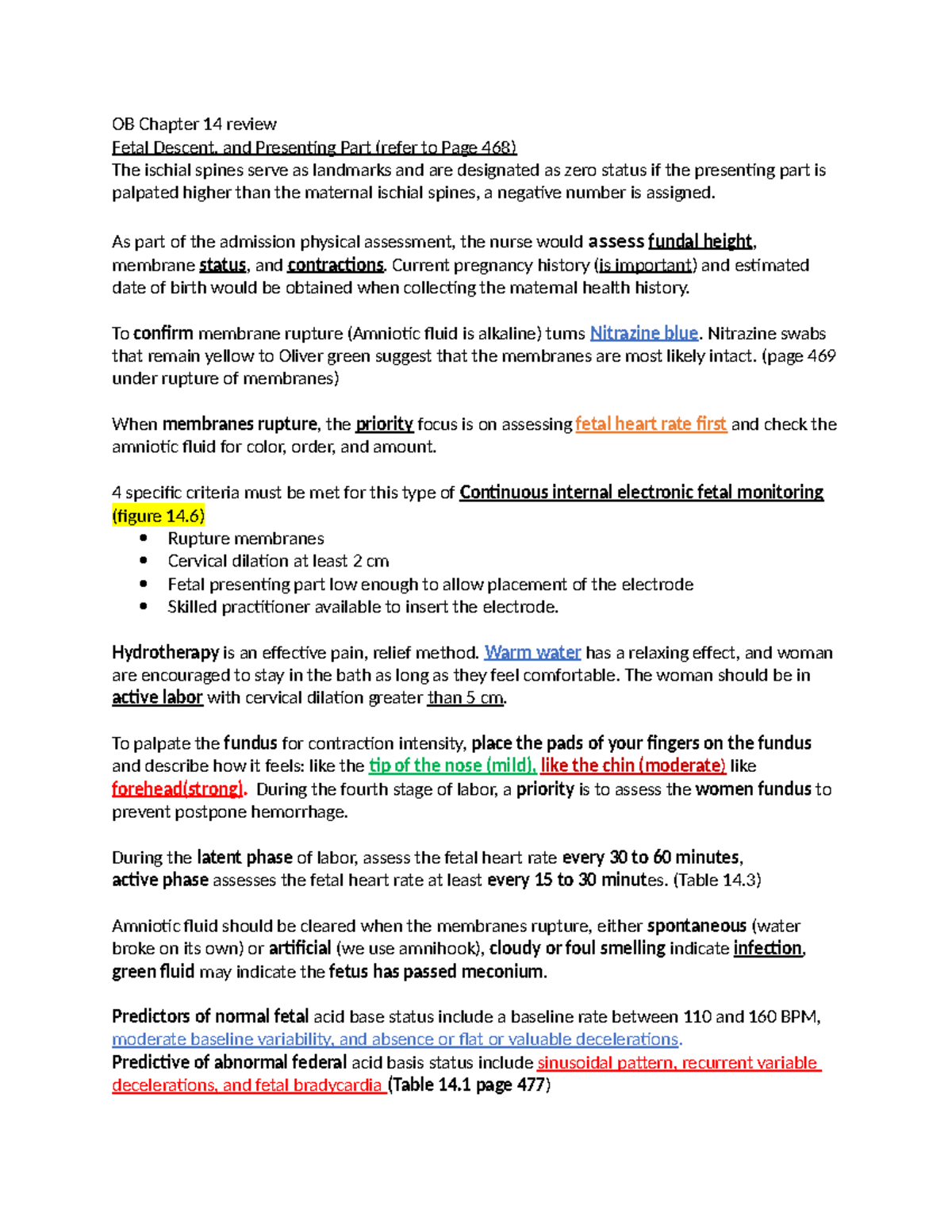 OB Chapter 14 review - nursing management during labor and birth - OB ...