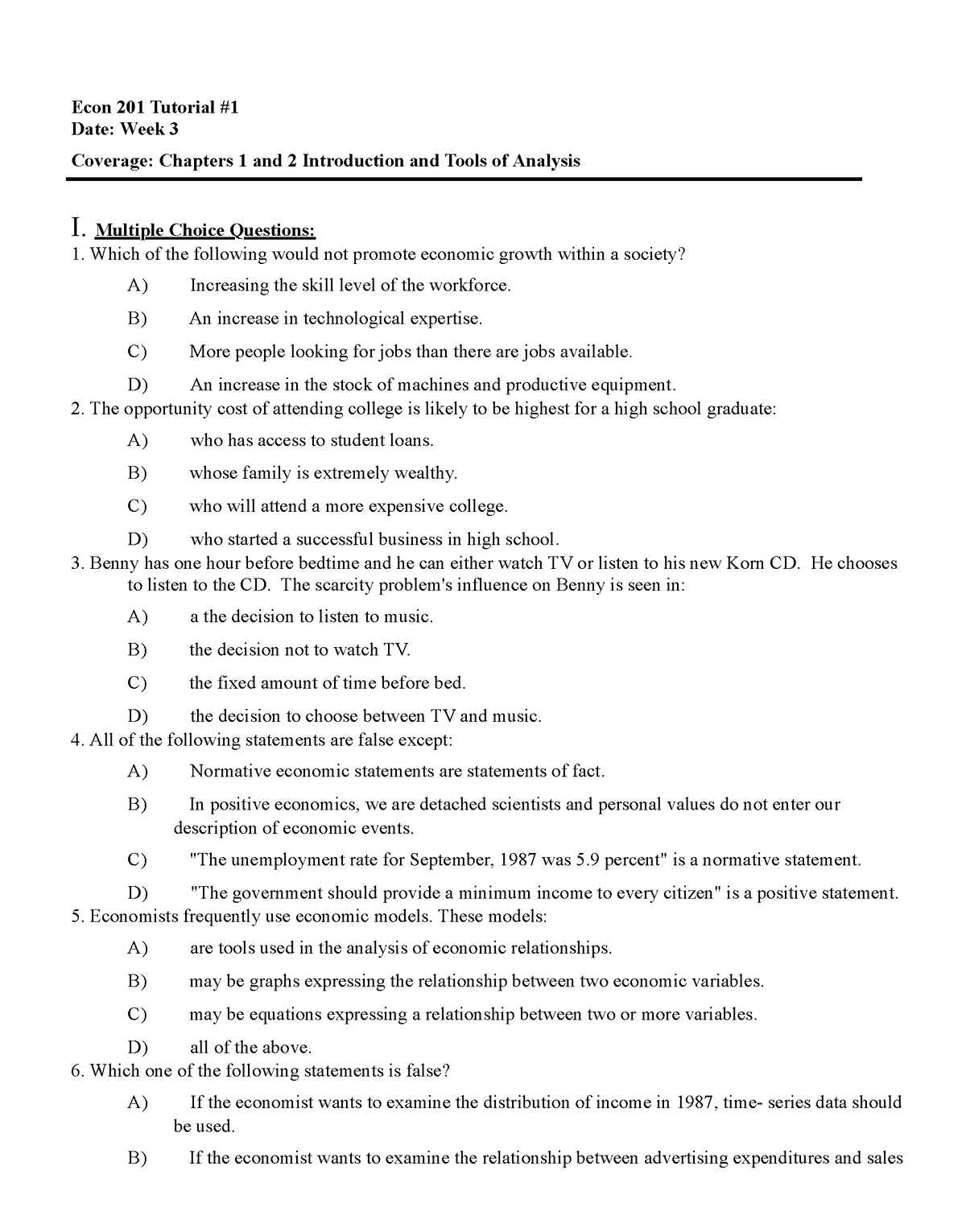 201-tutorial-1 - Tutorials/ Practice Questions For ECON 201 Mid-terms ...