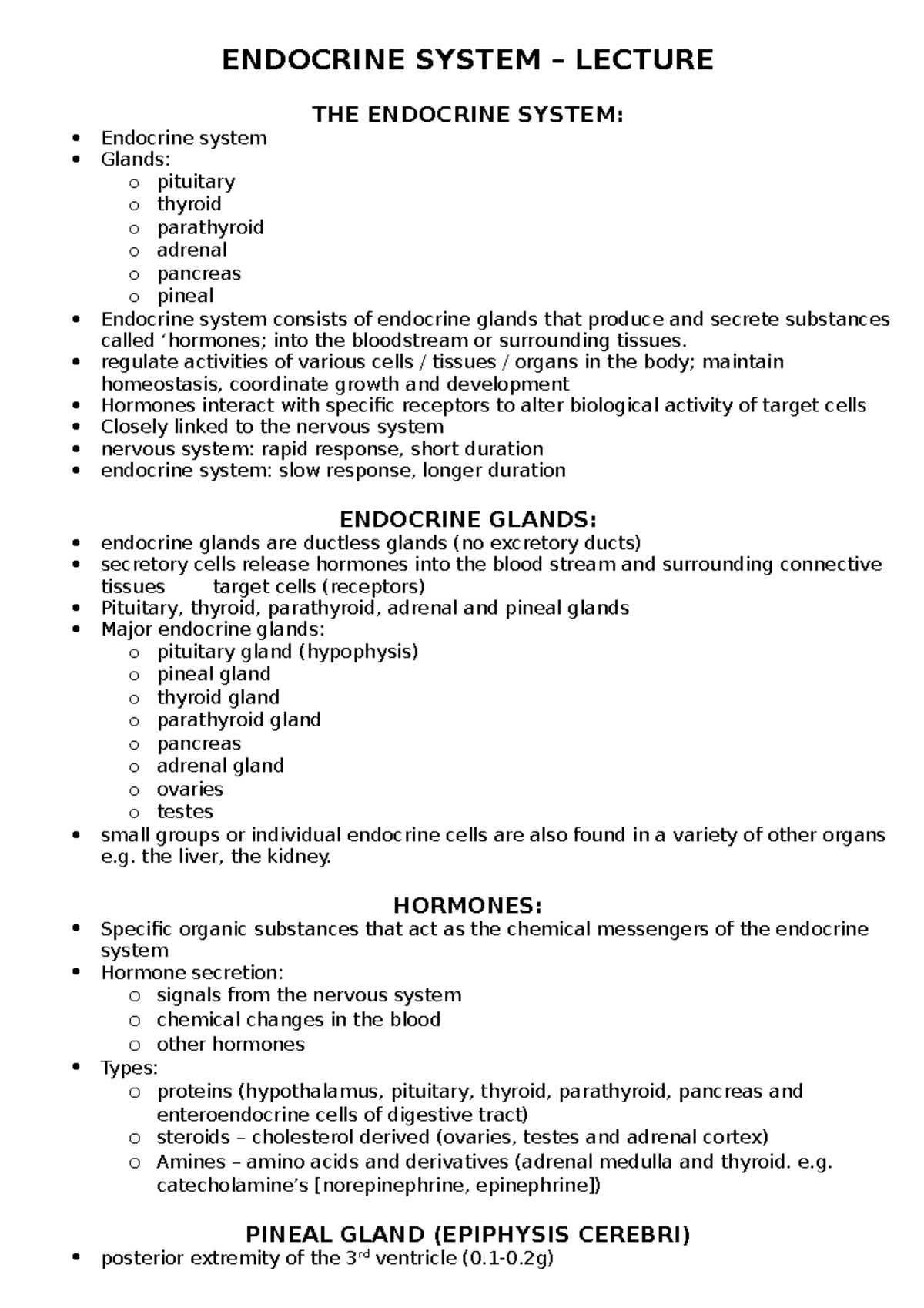 Endocrine System Lecture - ENDOCRINE SYSTEM – LECTURE THE ENDOCRINE ...