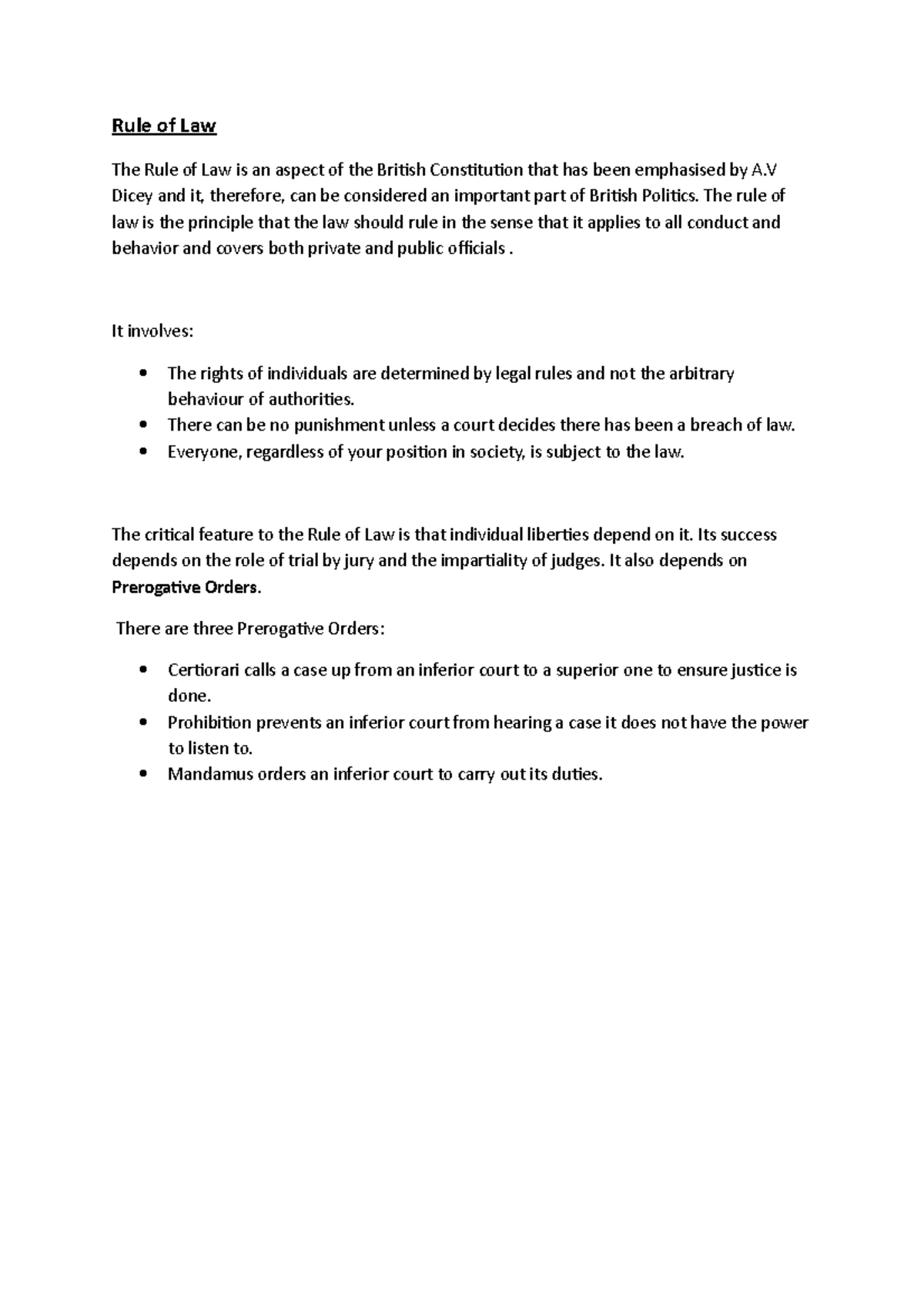 Rule of Law - Lecture notes 7 - Rule of Law The Rule of Law is an ...