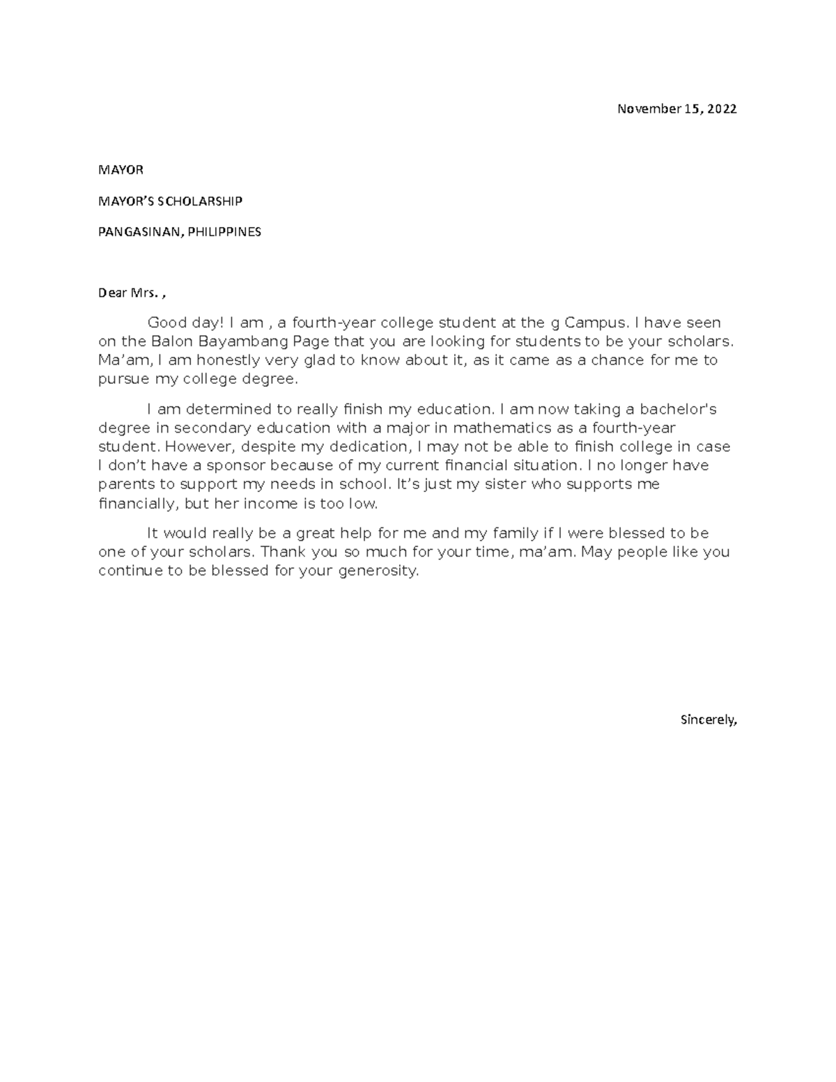 Application-Letter - application letter - November 15, 2022 MAYORMAYOR ...