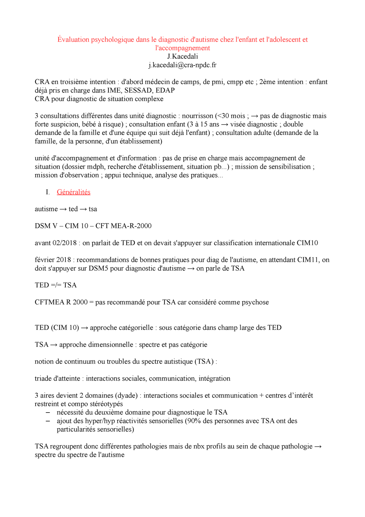 Diagnostic autisme - Évaluation psychologique dans le diagnostic d