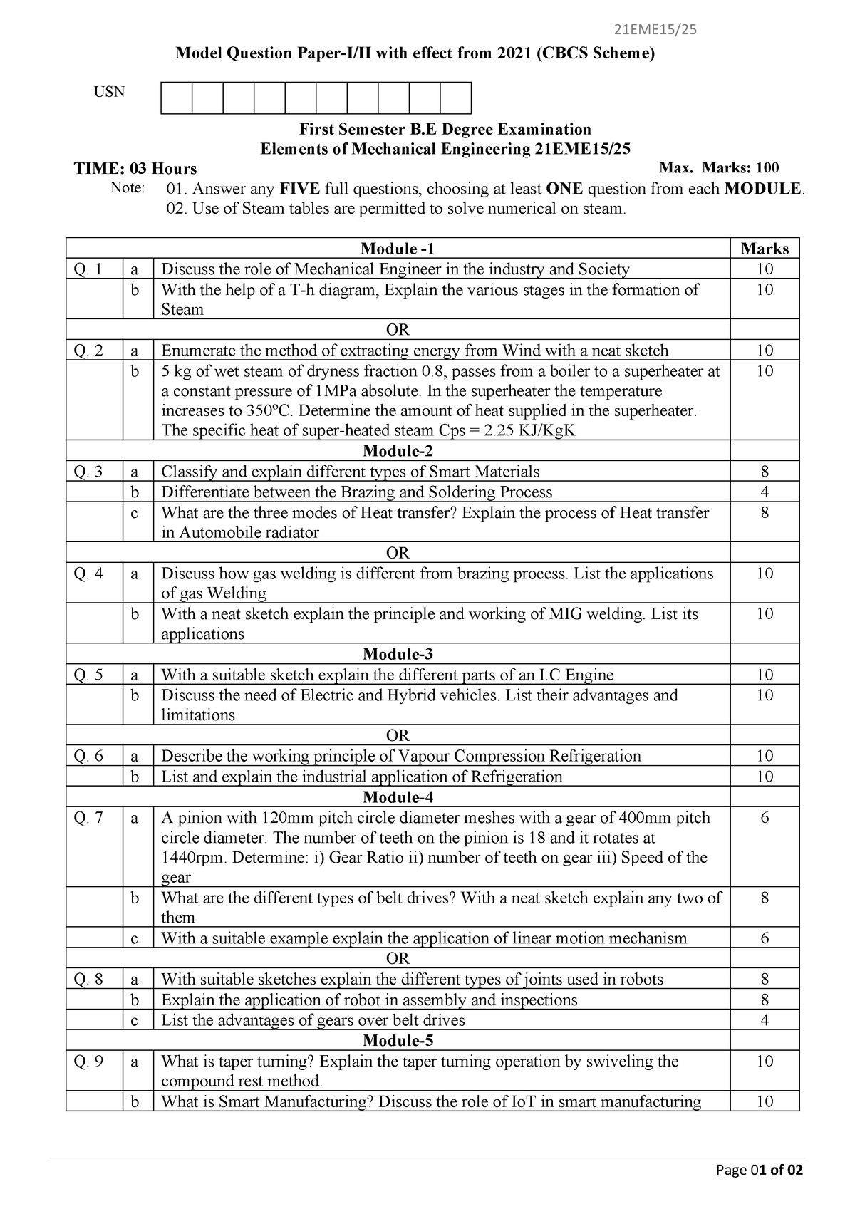 21EME25set2 - Notes - 21EME15/ Page 01 Of 02 Model Question Paper-I/II ...