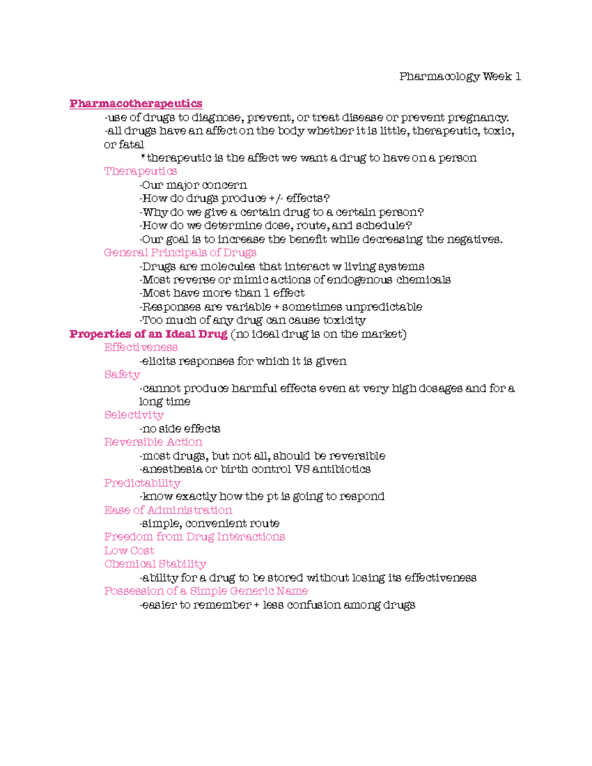 Pharm Week 1 - Lecture notes 1 - Pharmacology Week 1 ...