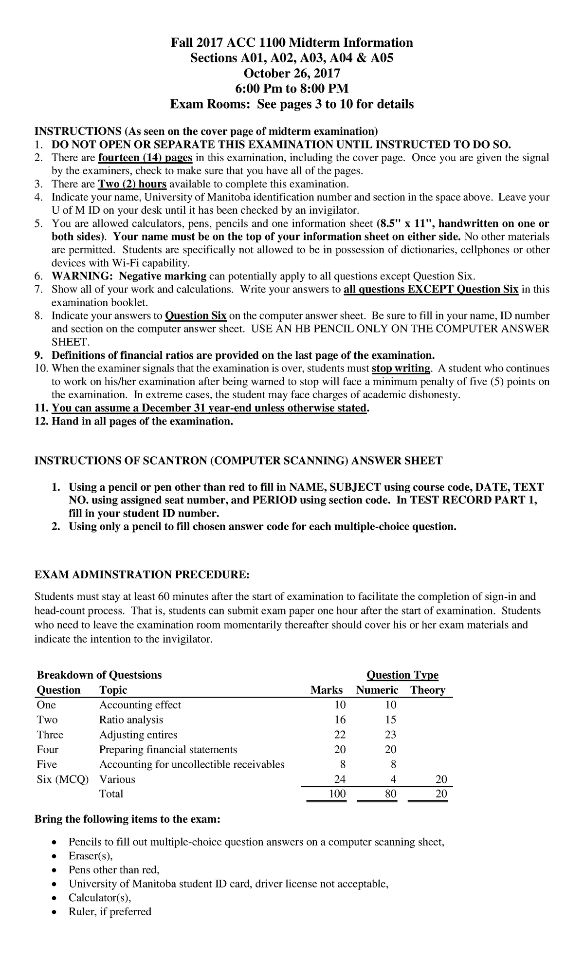 Acc1100 F17 Midterm Info - A Sections - Fall 2017 ACC 1100 Midterm ...