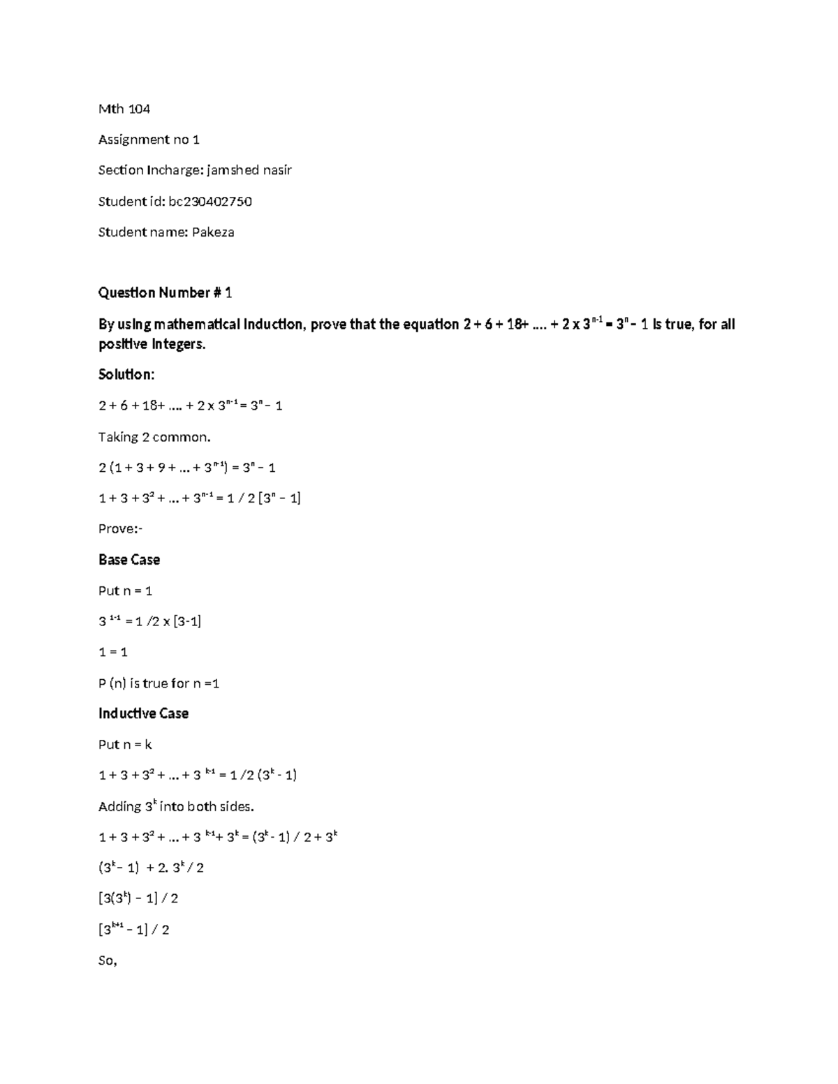 Mth 104 jn assignment no 1 pk - Mth 104 Assignment no 1 Section ...