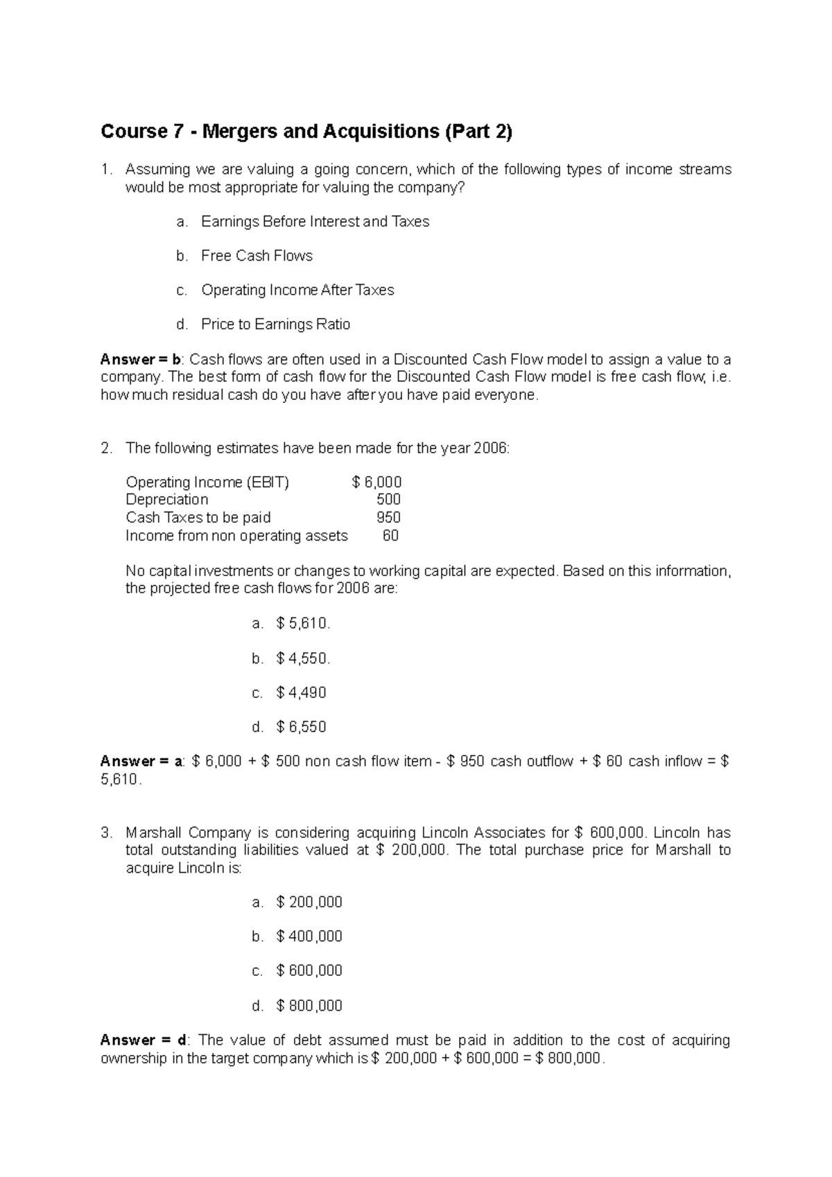 Course 7 - Mergers And Acquisitions (Part 2) - Course 7 - Mergers And ...