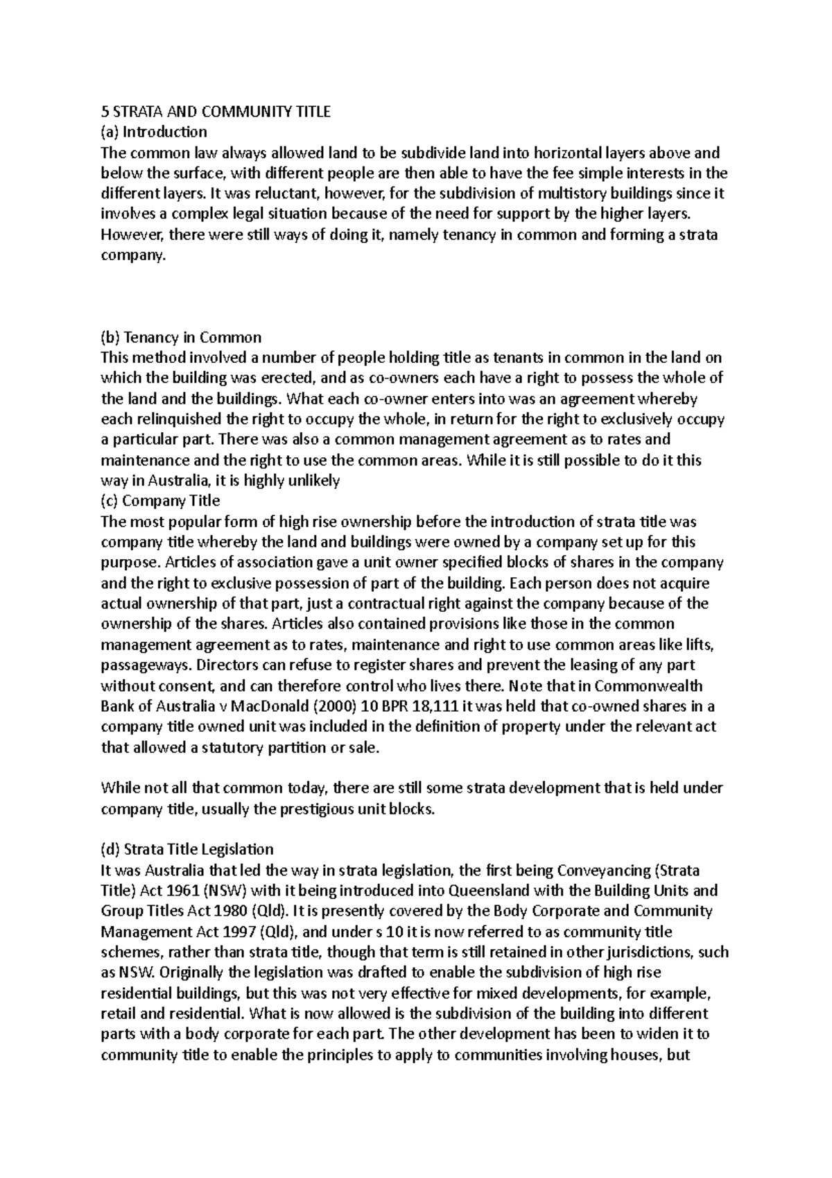Strata And Community Title - 5 STRATA AND COMMUNITY TITLE (a ...
