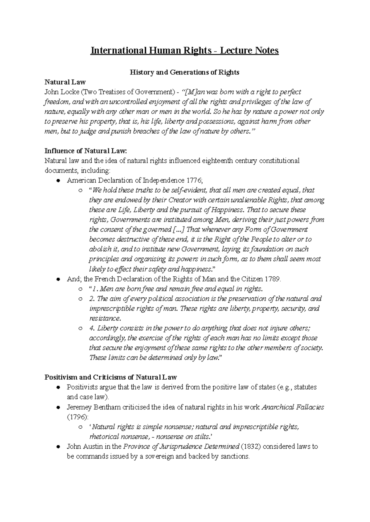 International Human Rights - Lecture Notes - So he has by nature a ...