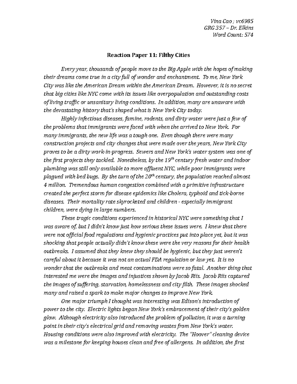 Reaction Paper 11 - Grade: A - Vina Cao ; vc GRG 357 – Dr. Elkins Word ...