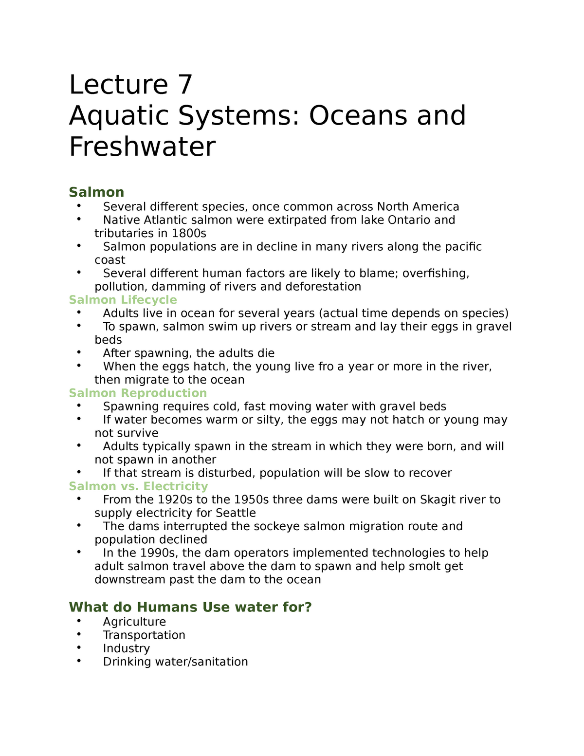 ES lecture 7 - Aquatic systems: Oceans and Freshwater - Lecture 7 Aquatic  Systems: Oceans and - Studocu