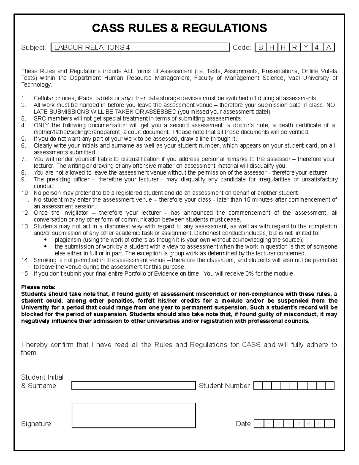 CASS Rules Regulations Labour Relations 4 CASS RULES & REGULATIONS