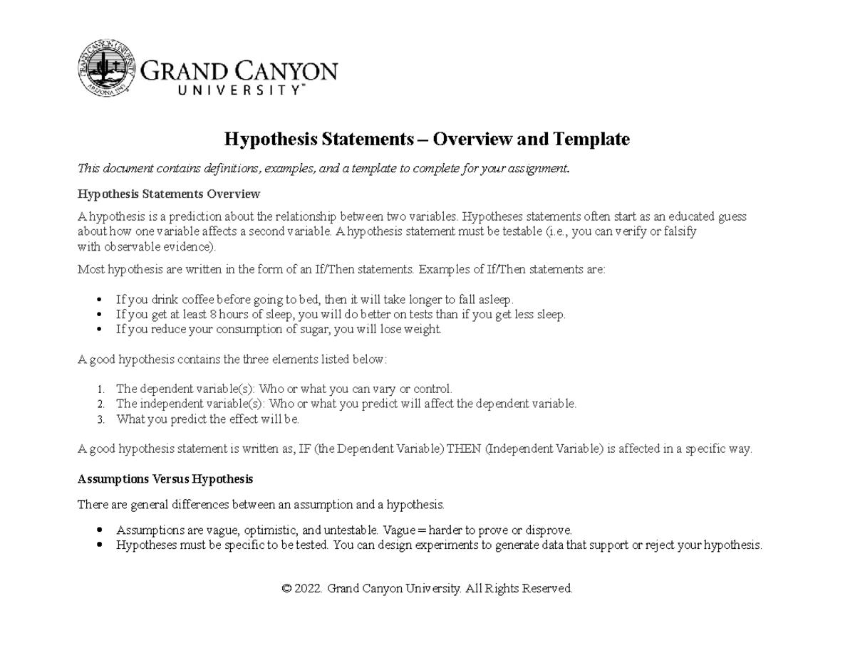 Hypothesis Statements - Hypothesis Statements Overview A hypothesis is ...