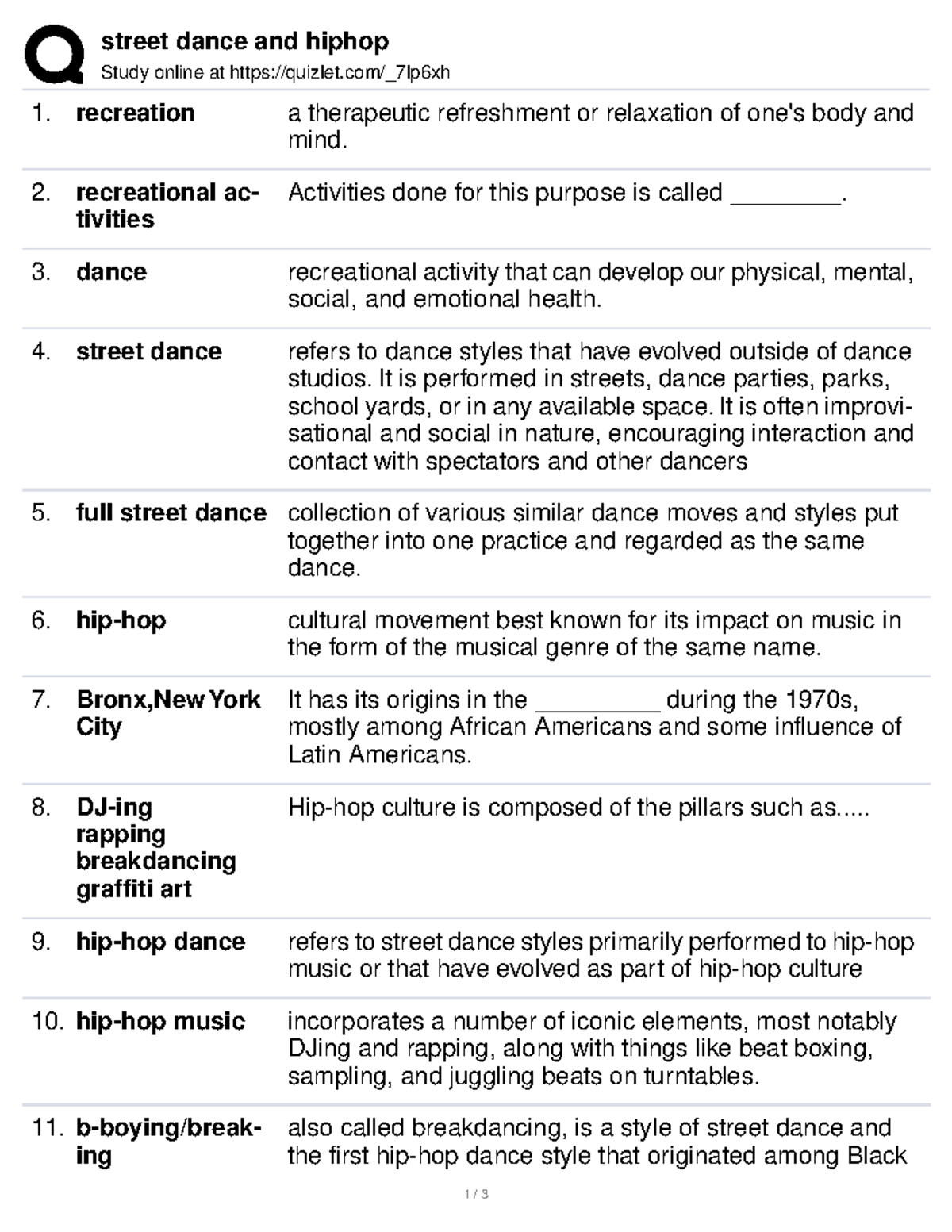 Hiphop street dance and hiphop Study online at quizlet/_7lp6xh