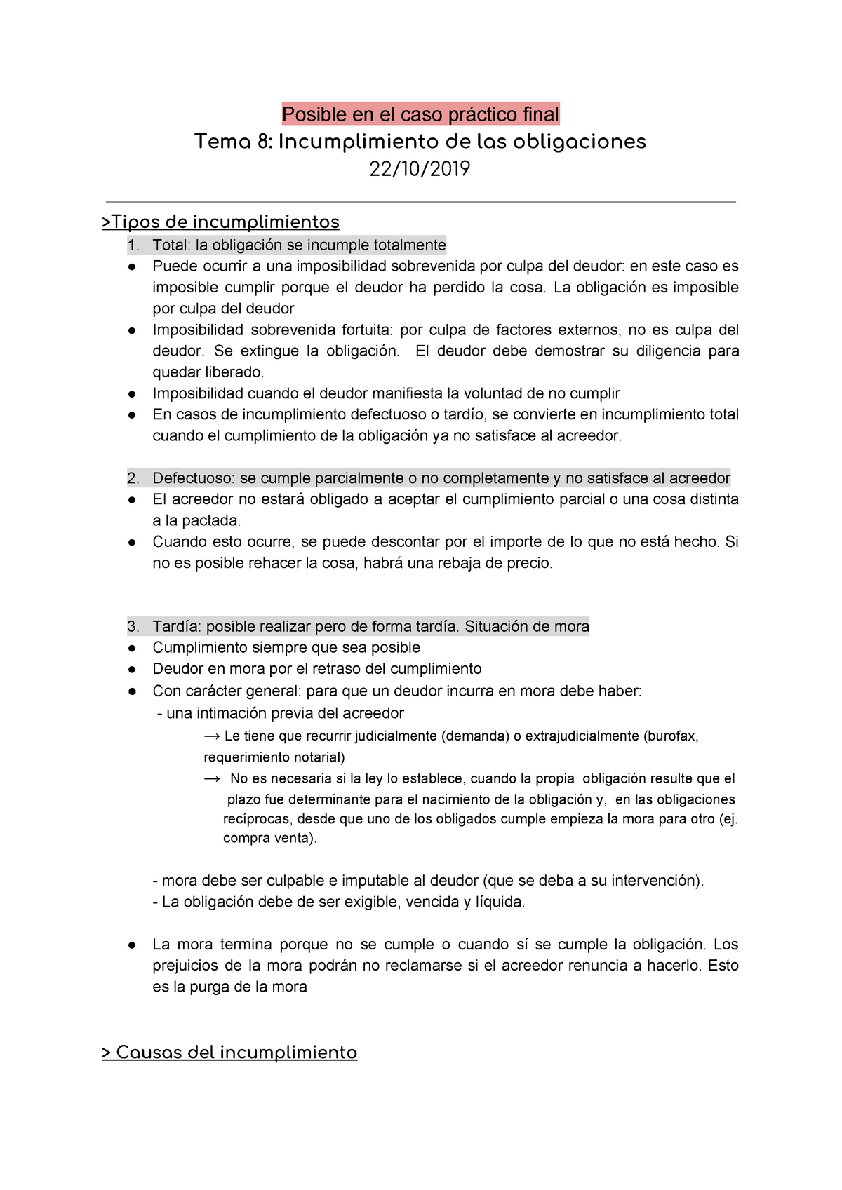 Tema 8 Incumplimiento De Las Obligaciones - Posible En El Caso Práctico ...