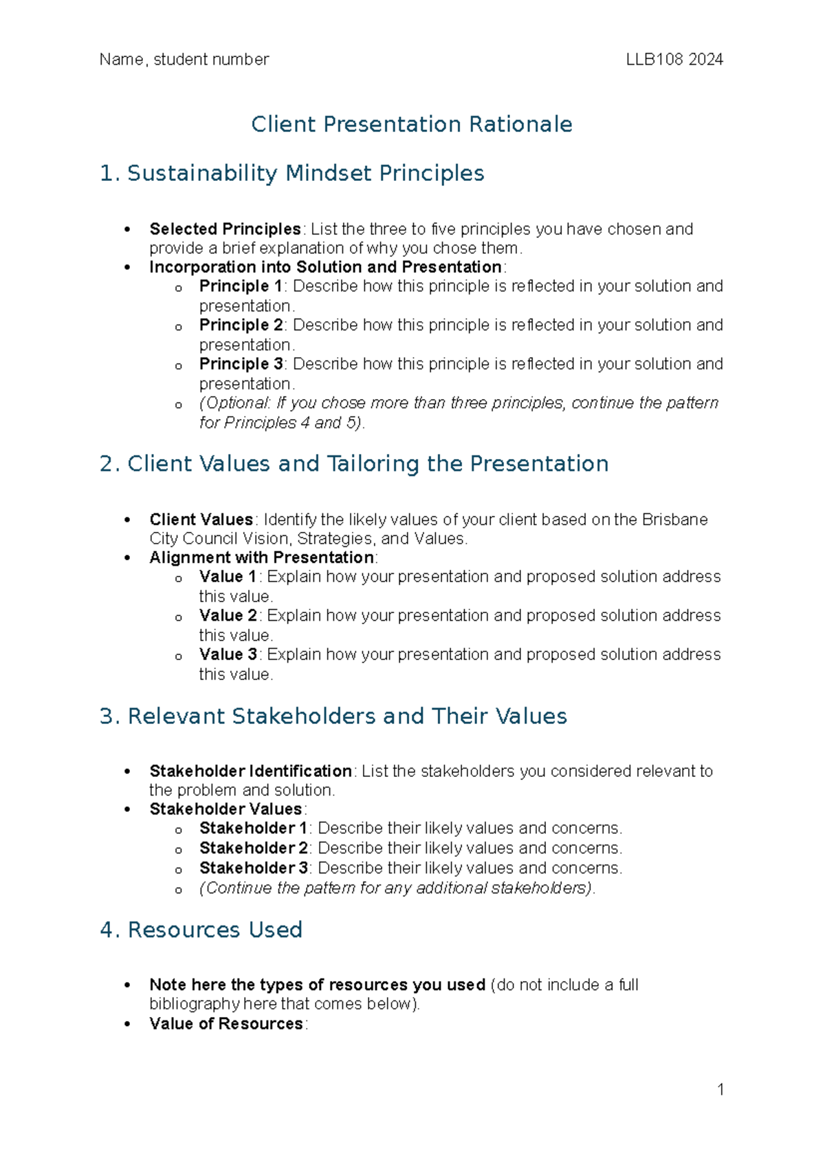 Template for Client Presentation Rationale-1 - Name, student number ...
