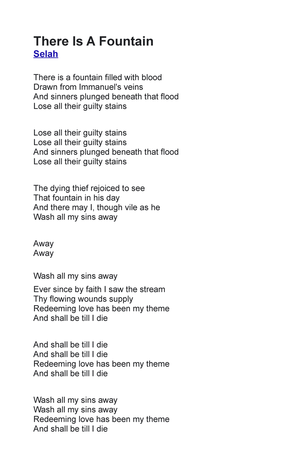 Vestal Goodman There Is A Fountain Lyrics Song Lyrics - JDKSBCSBKJ - There Is A Fountain Selah There is a