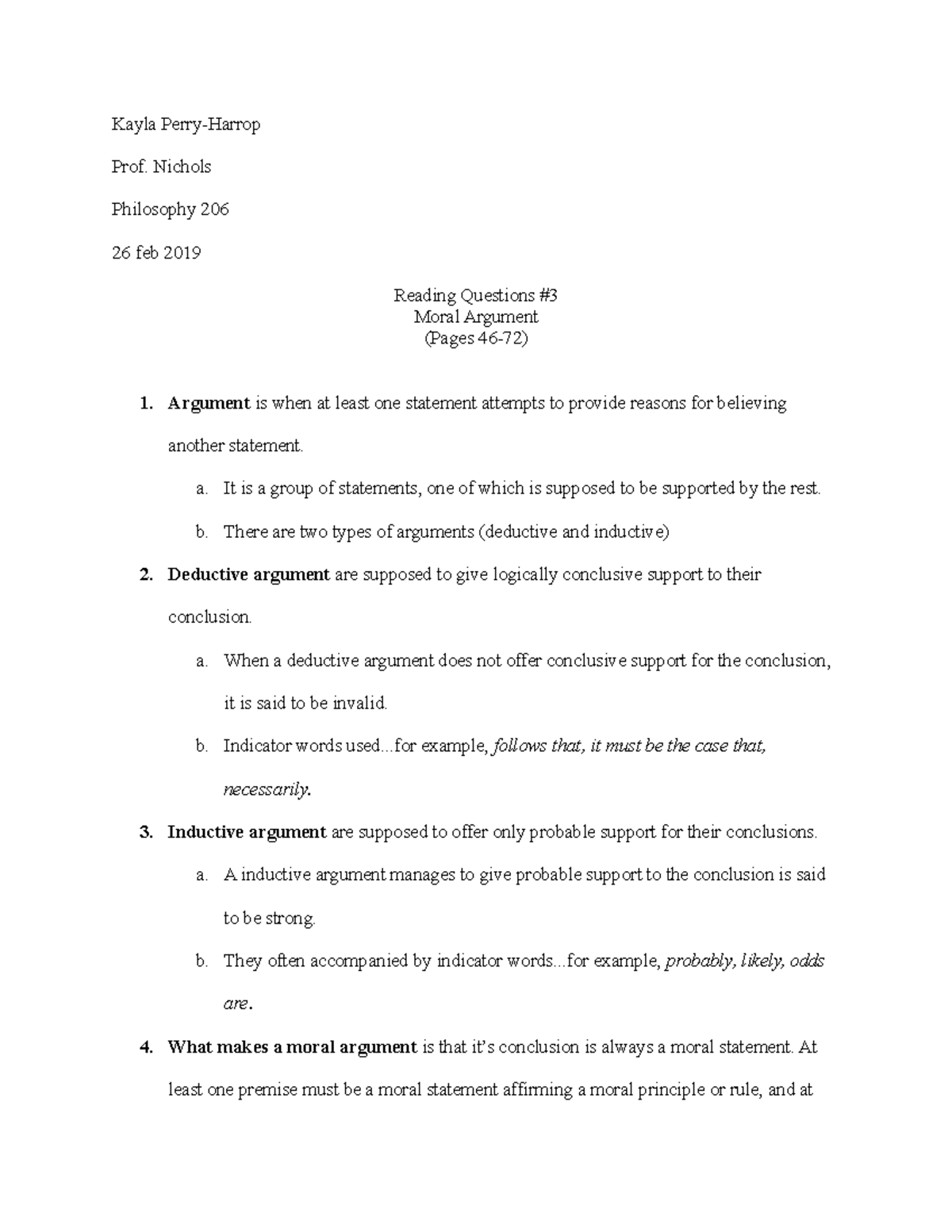 Philosophy reading #3 - Kayla Perry-Harrop Prof. Nichols Philosophy 206 ...