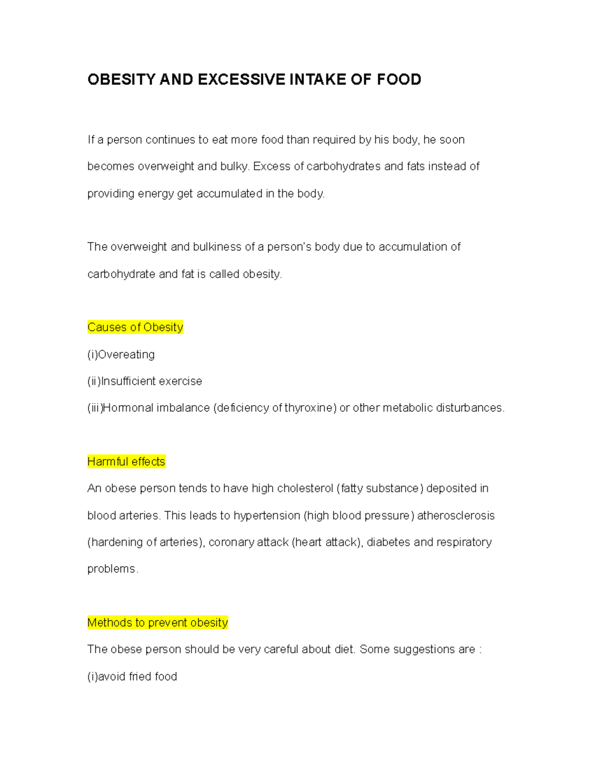OBESITY AND EXCESSIVE INTAKE OF FOOD - Excess of carbohydrates and fats ...