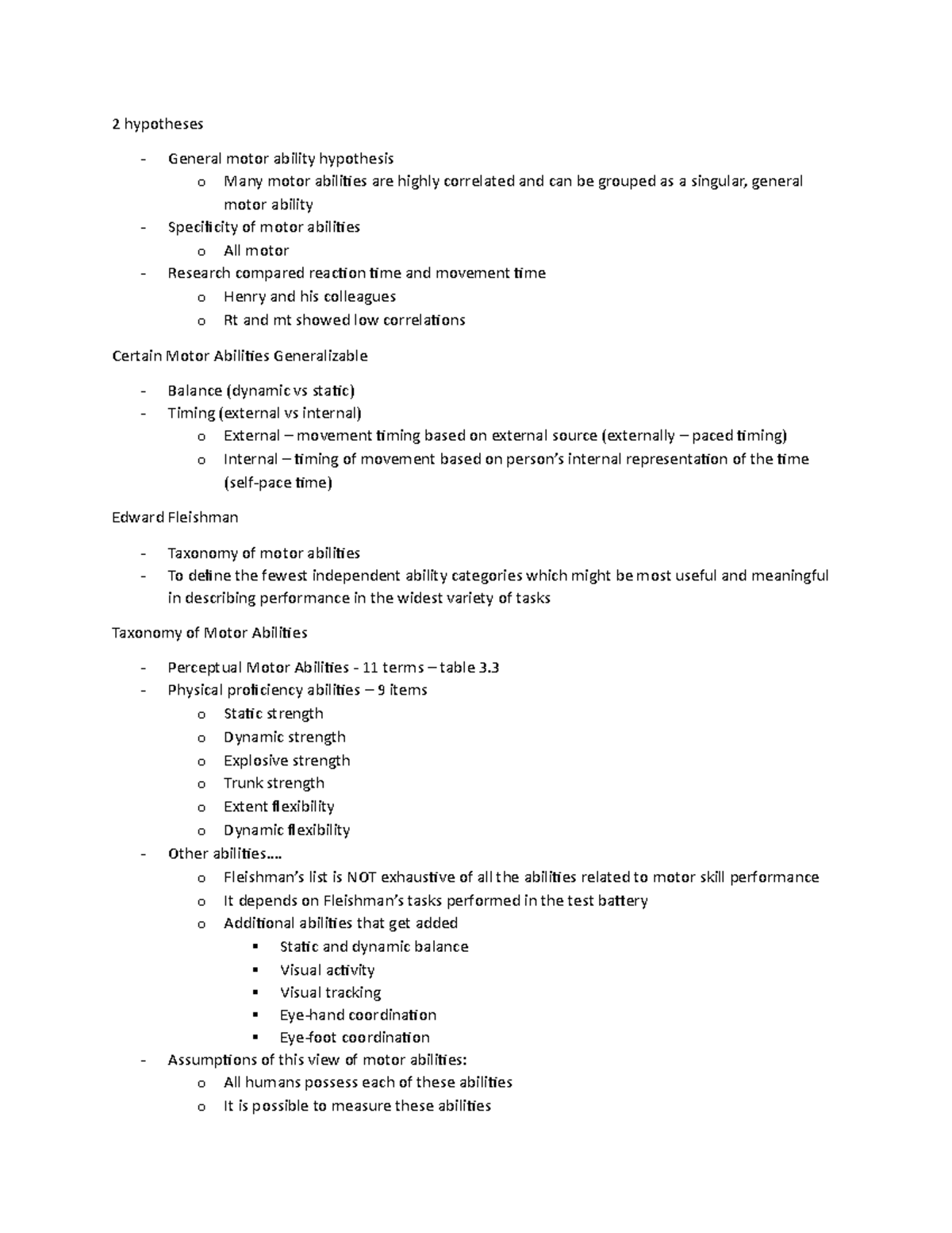 Chapt 3.5 notes - 2 hypotheses General motor ability hypothesis o Many ...