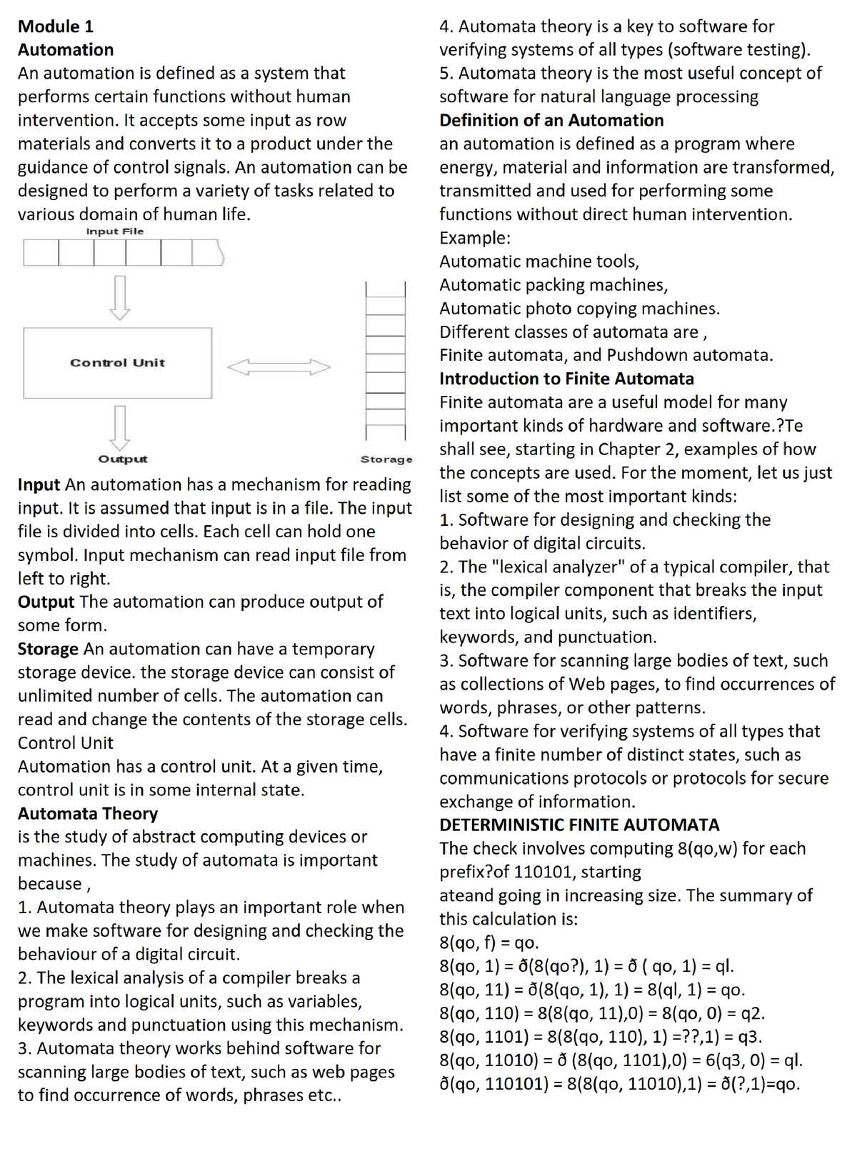 Theory Of Computation Module Full Short Notes - Studocu