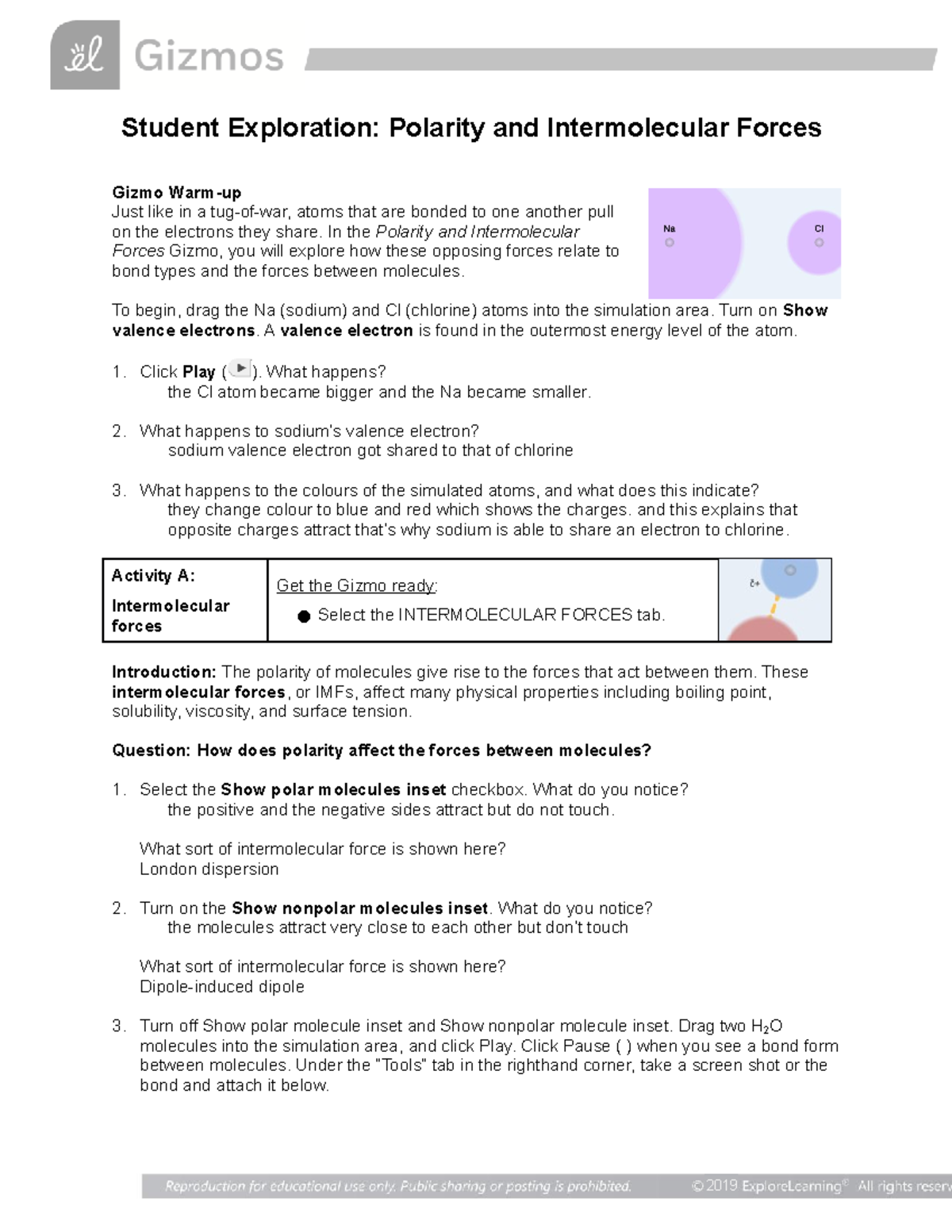 Gizmo Lab Intermolecular Forces student version - 2019 Student ...