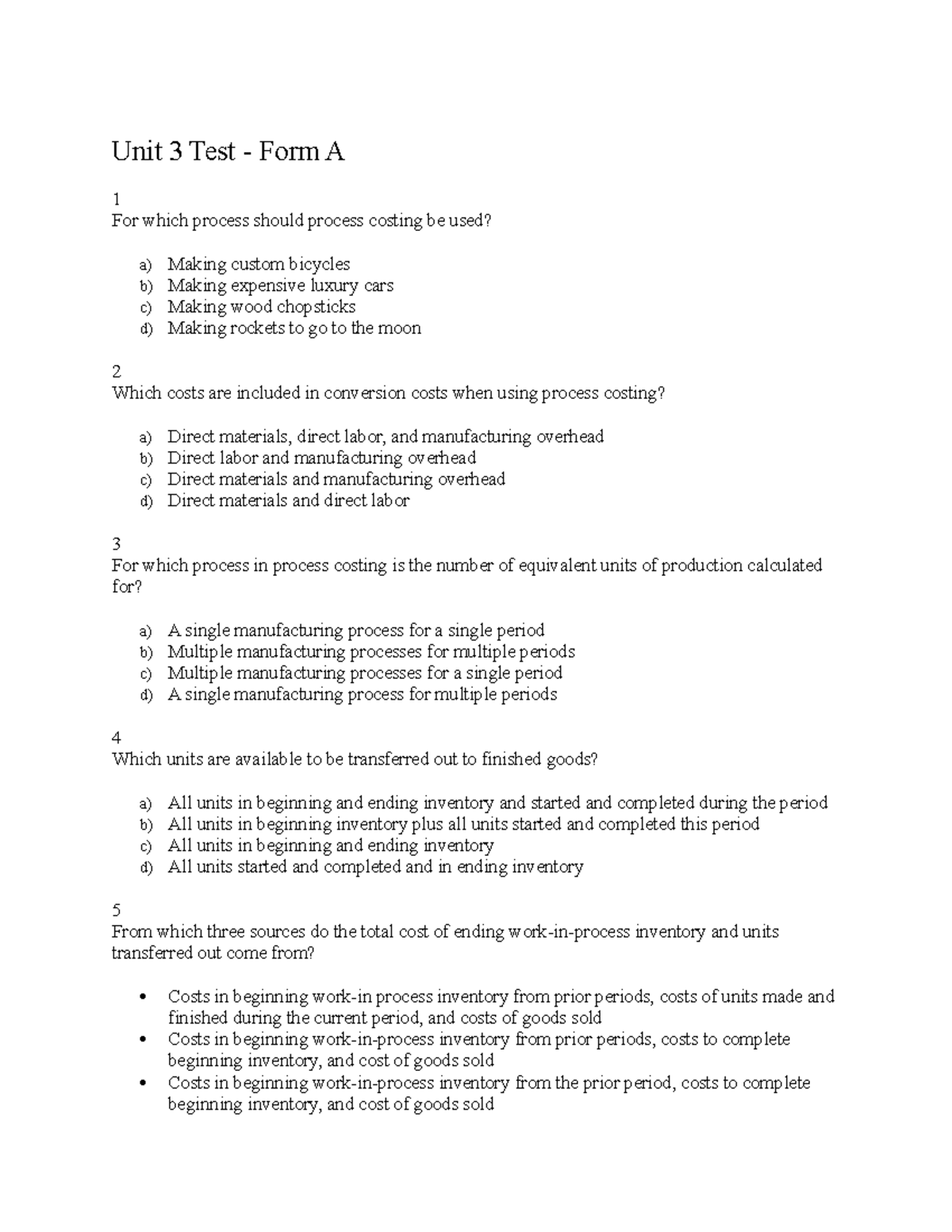 Unit 3 Test - Practice Material For Studying - Unit 3 Test - Form A 1 ...