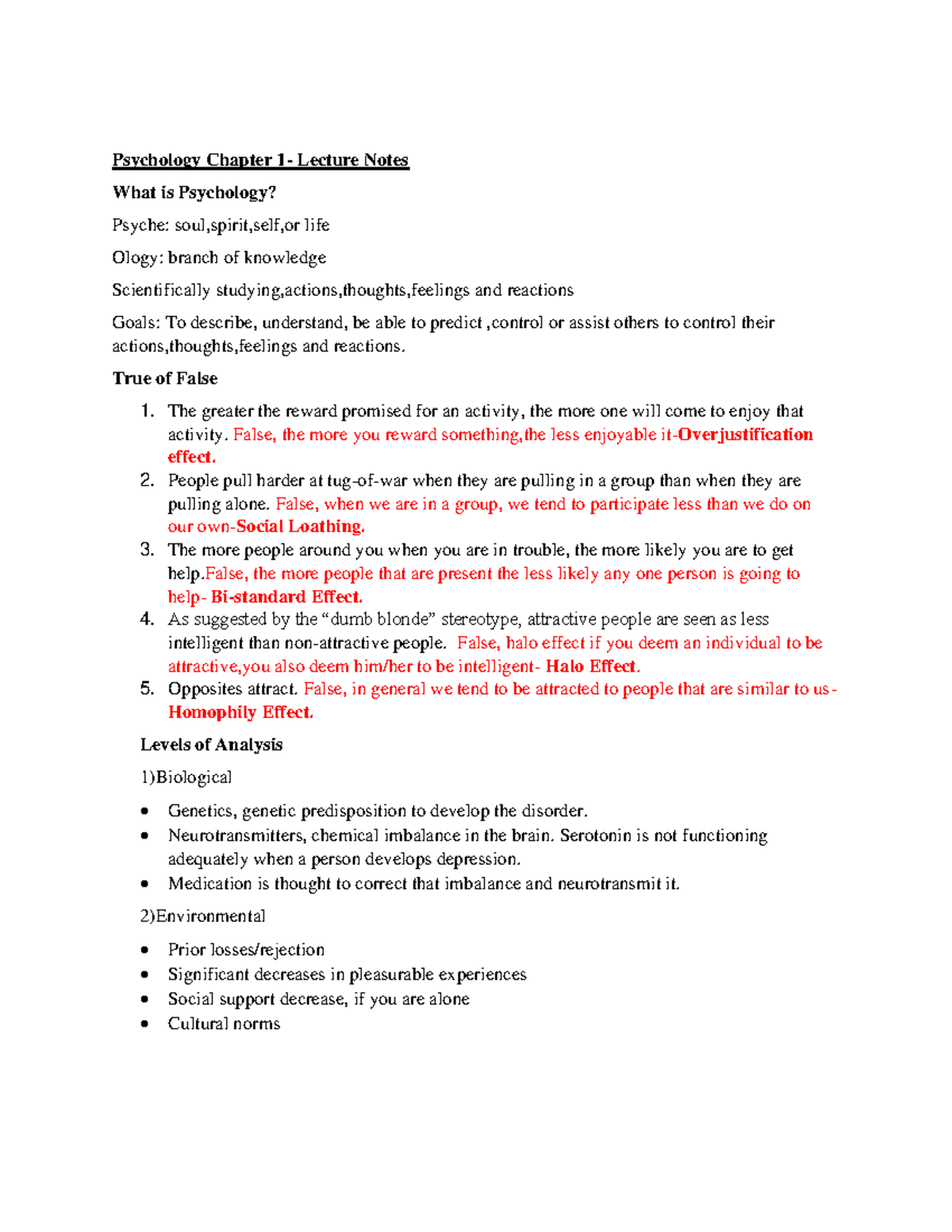 Psychology- Chapter 1 - Lecture notes 1 - Psychology Chapter 1- Lecture ...