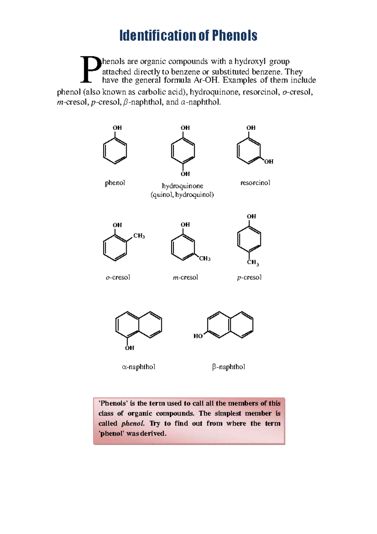 Lec 2 Biochemistry phenol OH OH OH hydroquinone (quinol