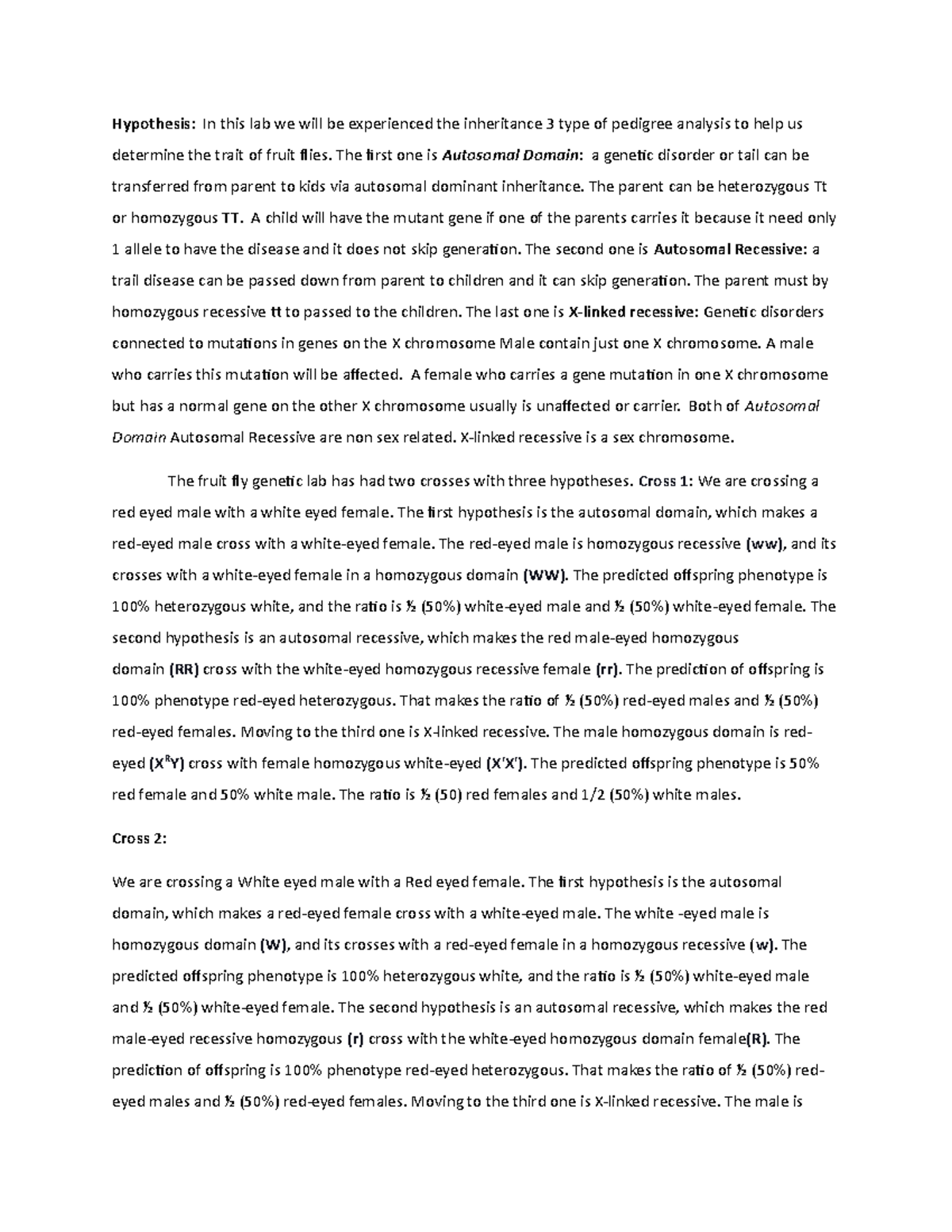 Hypothesis fruit fly full solution Hypothesis In this lab we will