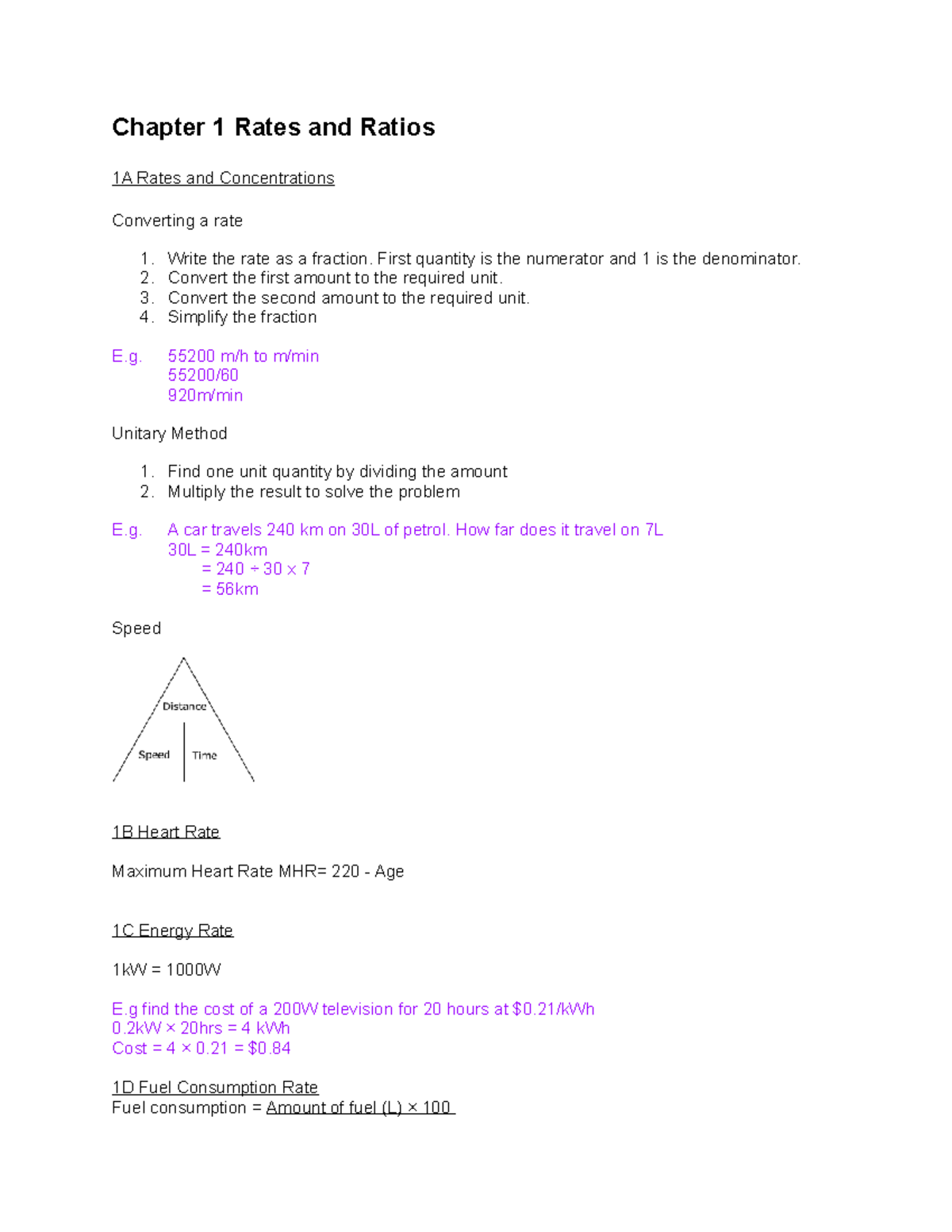 Condensed Maths Notes by L. Smith Chapter 1 Rates and Ratios 1A Rates