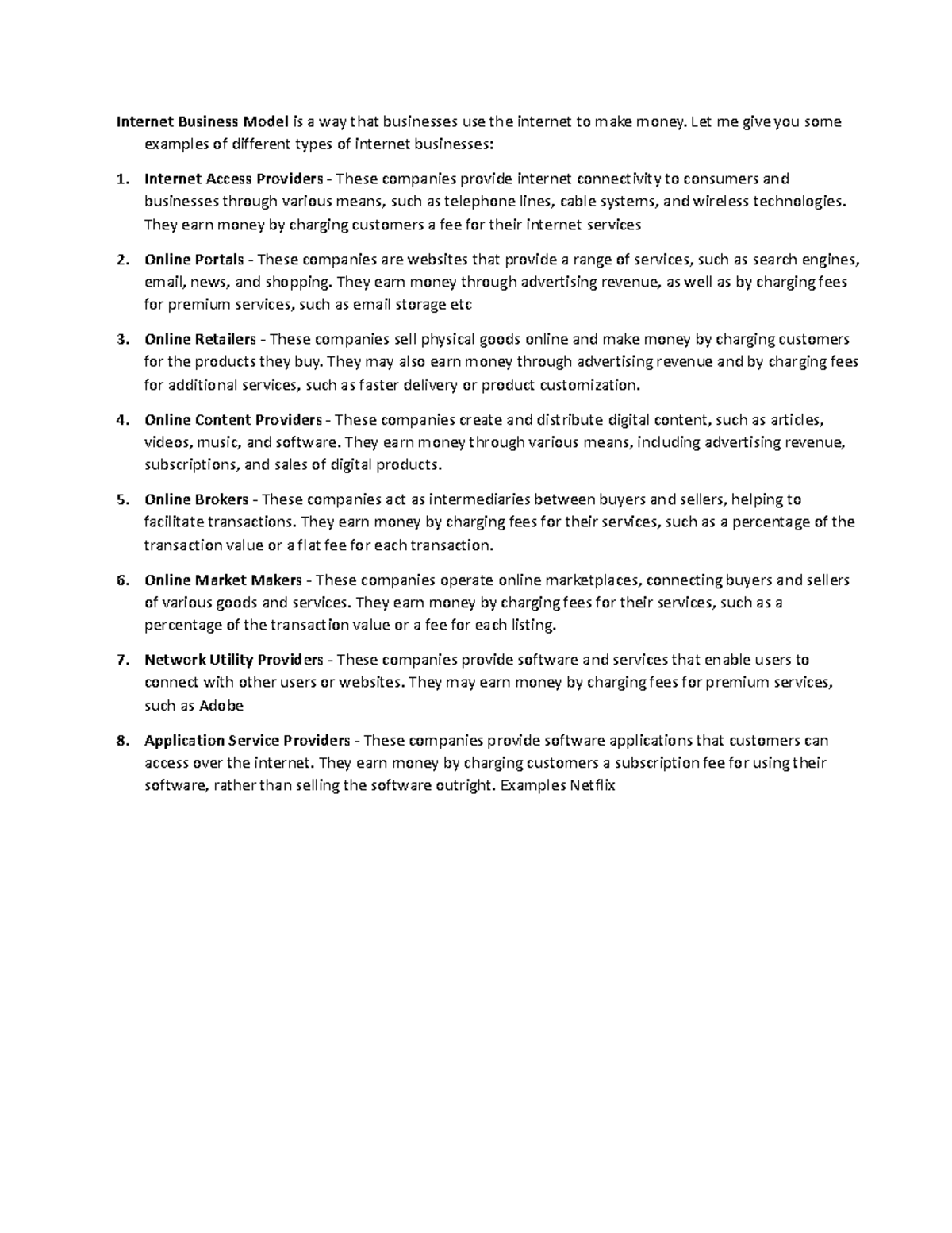 Internet Business Model 1 - Let me give you some examples of different ...