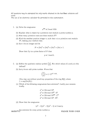 Math0034 syllabus - Summary Theory of Numbers I - MATH0034 (Number ...