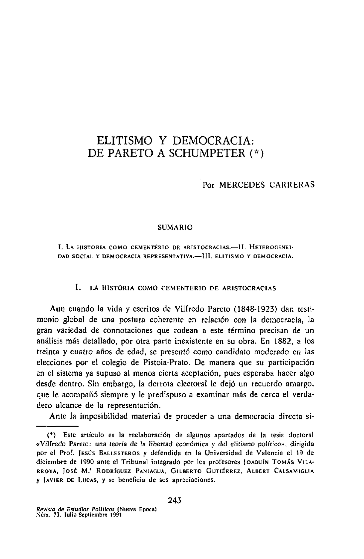 Carreras - Elitismo Y Democracia - ELITISMO Y DEMOCRACIA: DE PARETO A ...