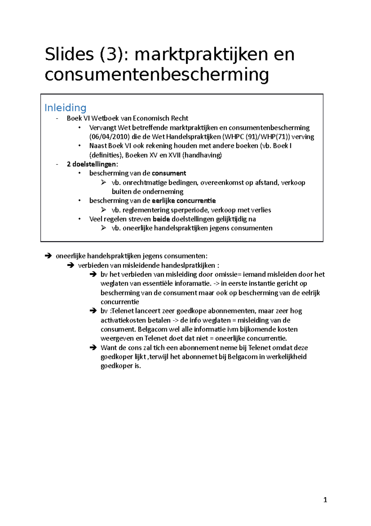 Slides (3)- Marktpraktijken En Consumentenbescherming - Boek I (definities), Boeken XV En XVII ...