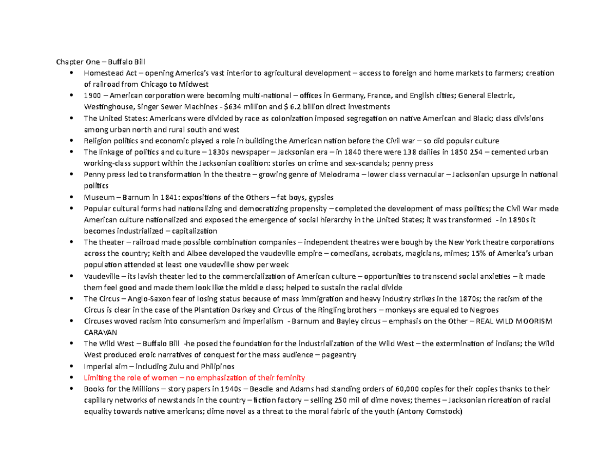 Buffalo Bill recap Chapter One Buffalo Bill Homestead Act opening