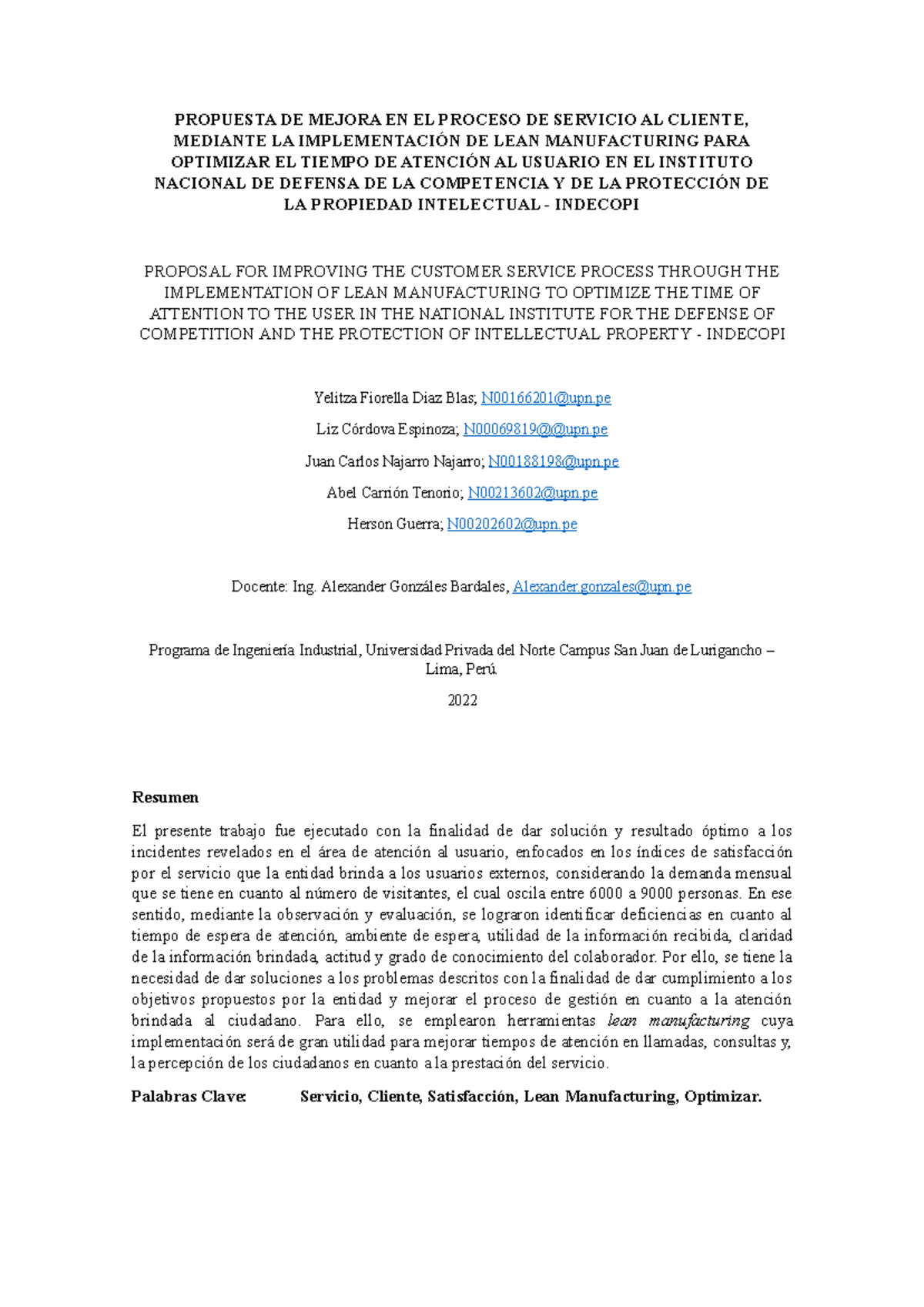 Consolidado DEL Trabajo - PROPUESTA DE MEJORA EN EL PROCESO DE SERVICIO ...
