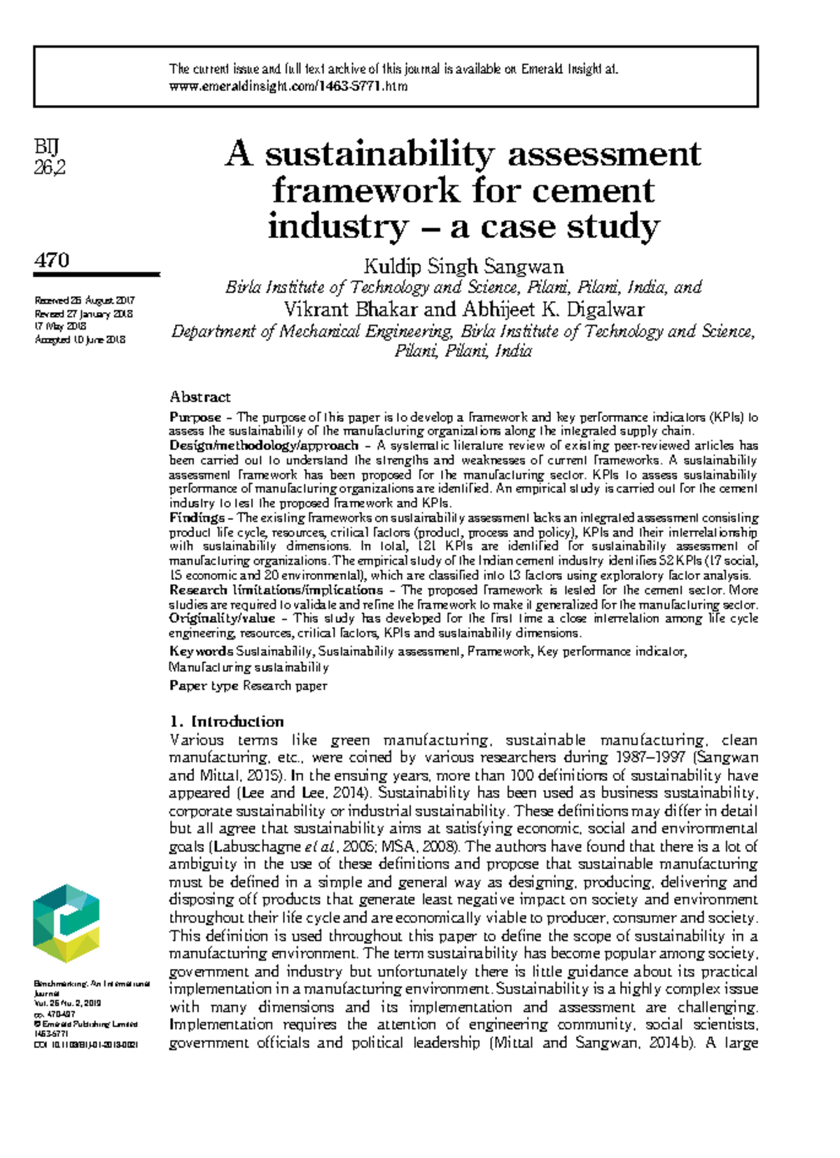 Cement industry - sustainability issues - A sustainability assessment ...