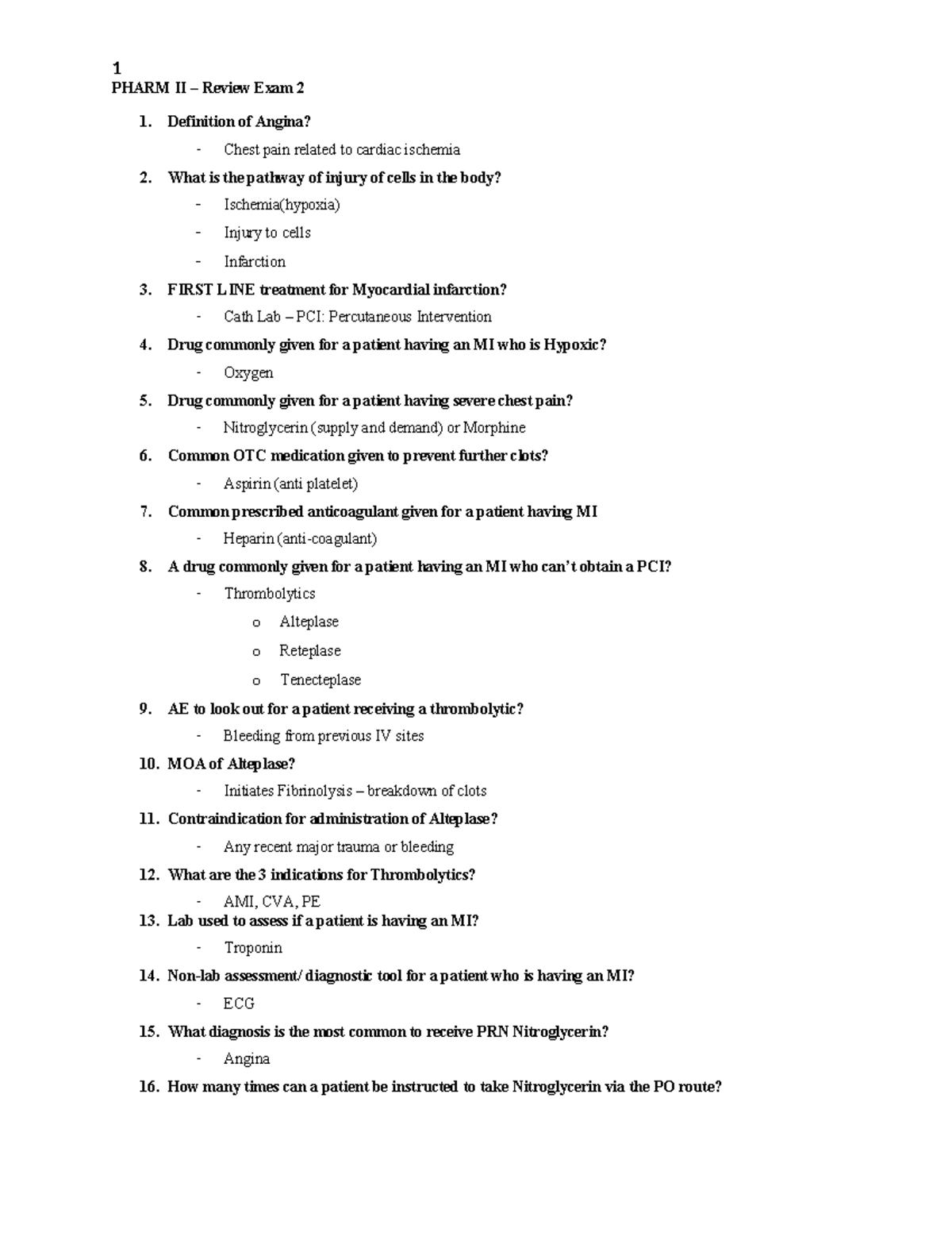Pharm Review Exam 2 - Lecture notes - PHARM II – Review Exam 2 1 ...