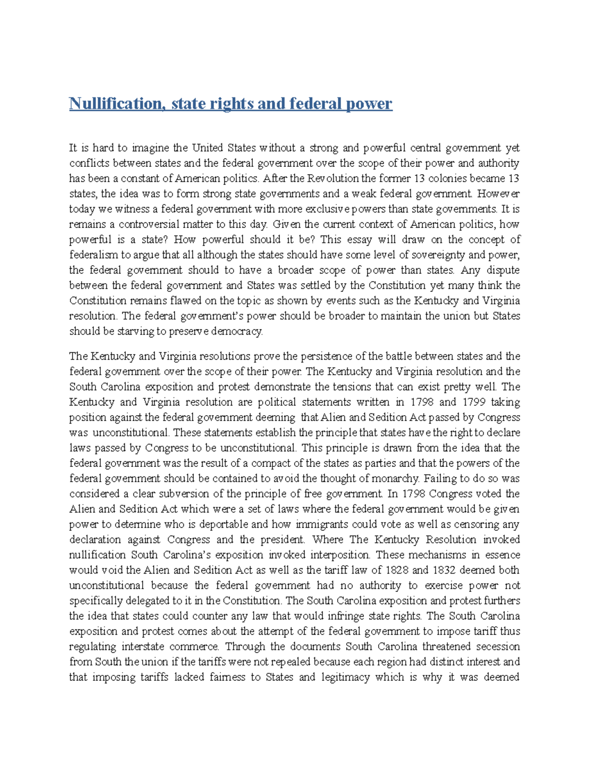 Nullification theory - Nullification, state rights and federal power It ...