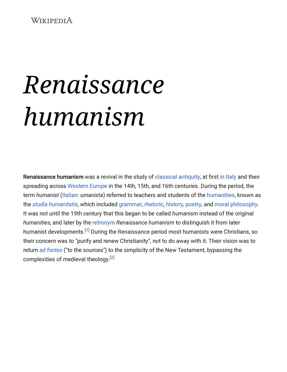 Renaissance humanism Wikipedia Renaissance humanism Renaissance