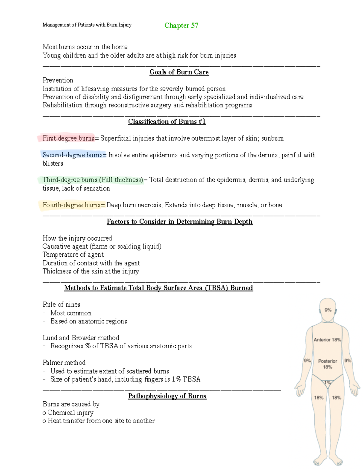 Chapter 57 - notes - Most burns occur in the home Young children and ...