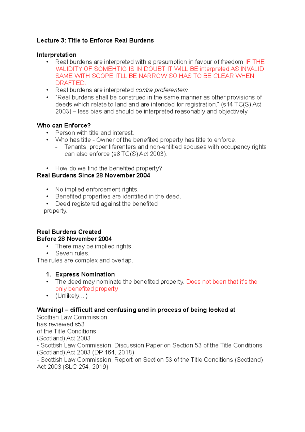 L3 Title to Enforce Real Burdens Lecture 3 Title to Enforce Real