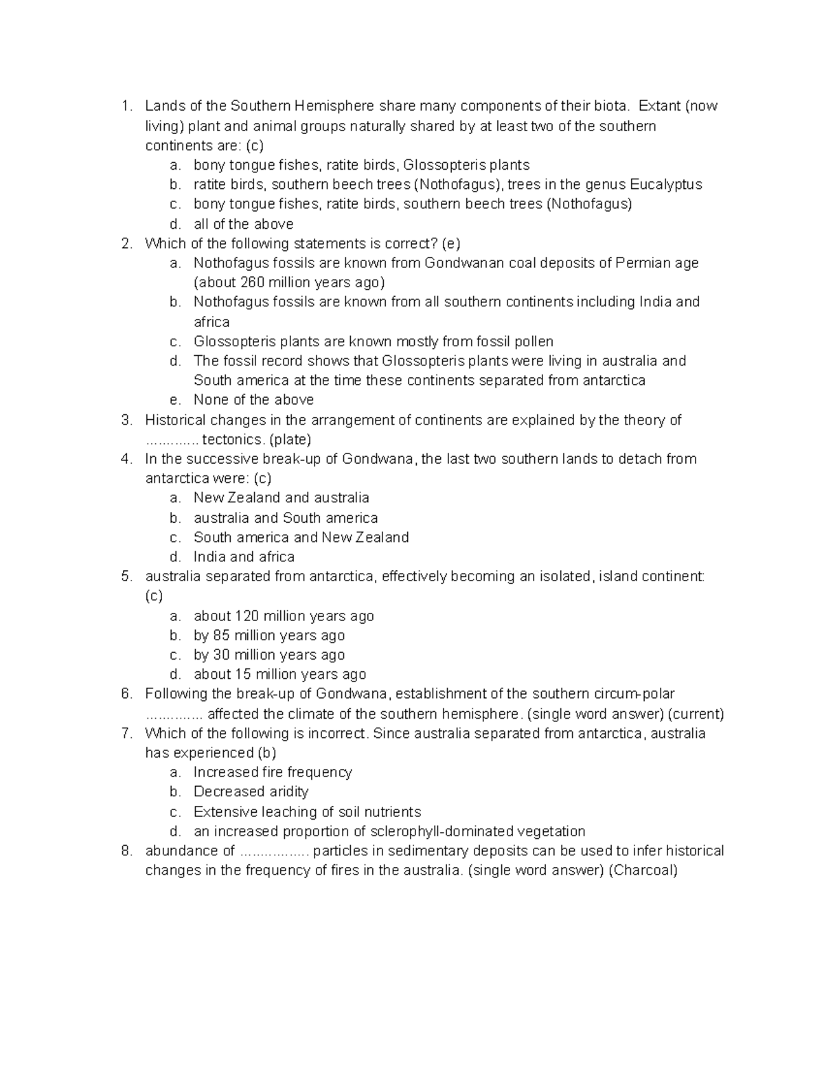 Past Exam Practice with Answers - Lands of the Southern Hemisphere ...