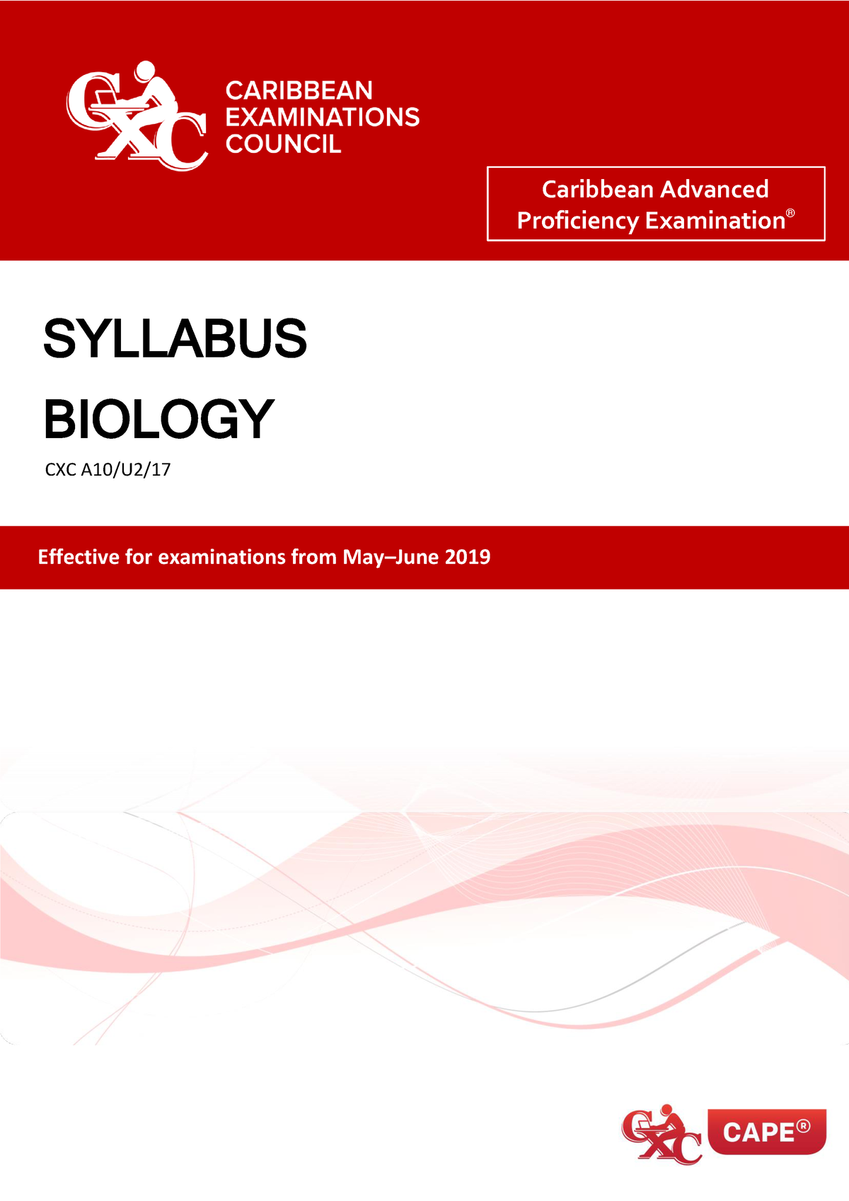 Cape Reference Effective For Examinations From May June 2019 Syllabus Biology Cxc A10 U2