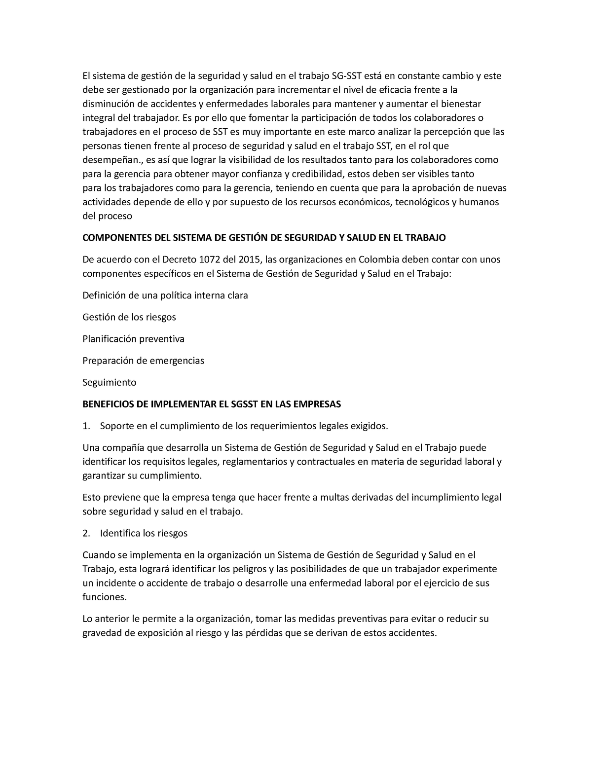 Taller SG-SST. AA1-EV01 - El Sistema De Gestión De La Seguridad Y Salud ...