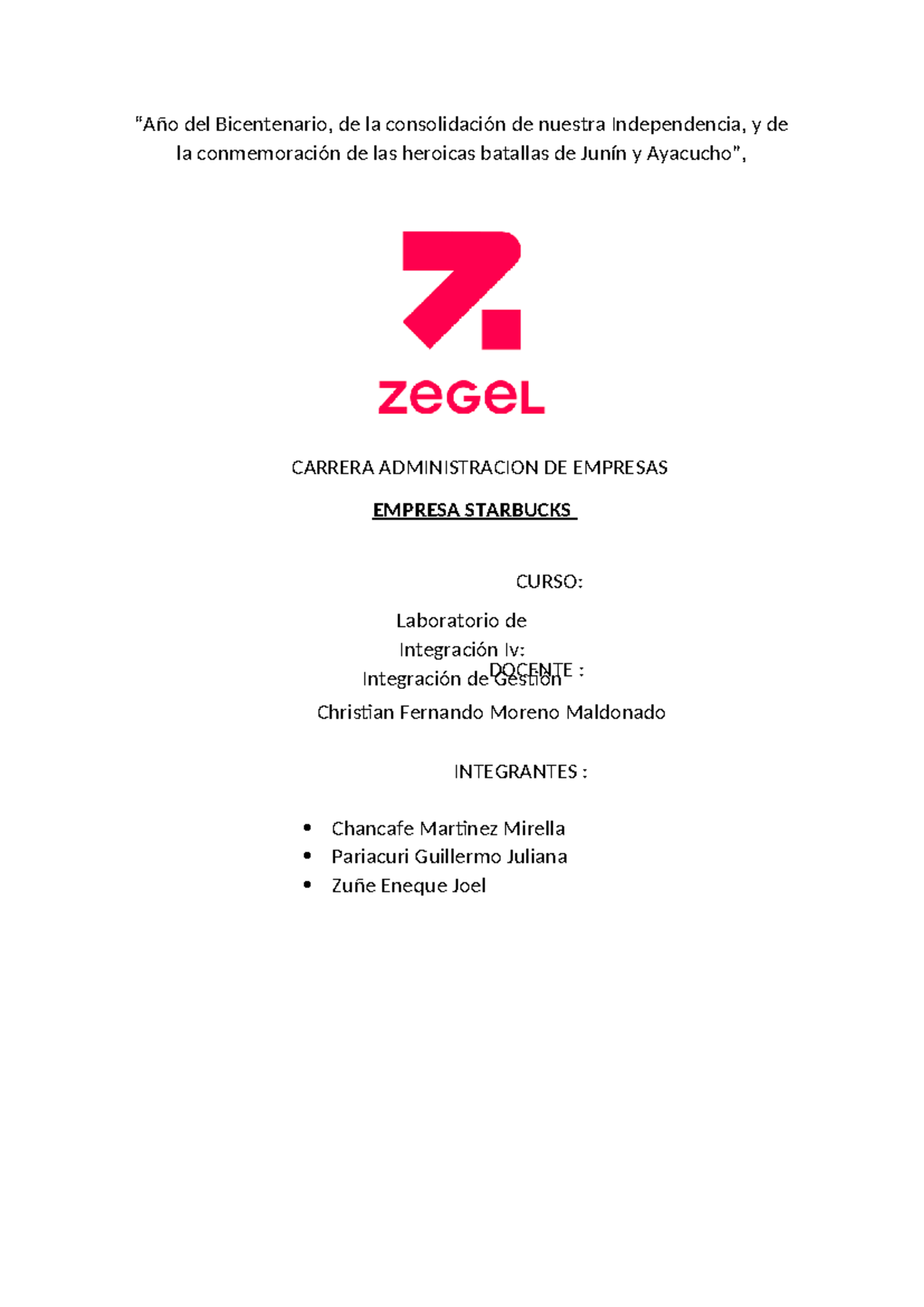 Laboratorio quinto ciclo “Año del Bicentenario, de la consolidación